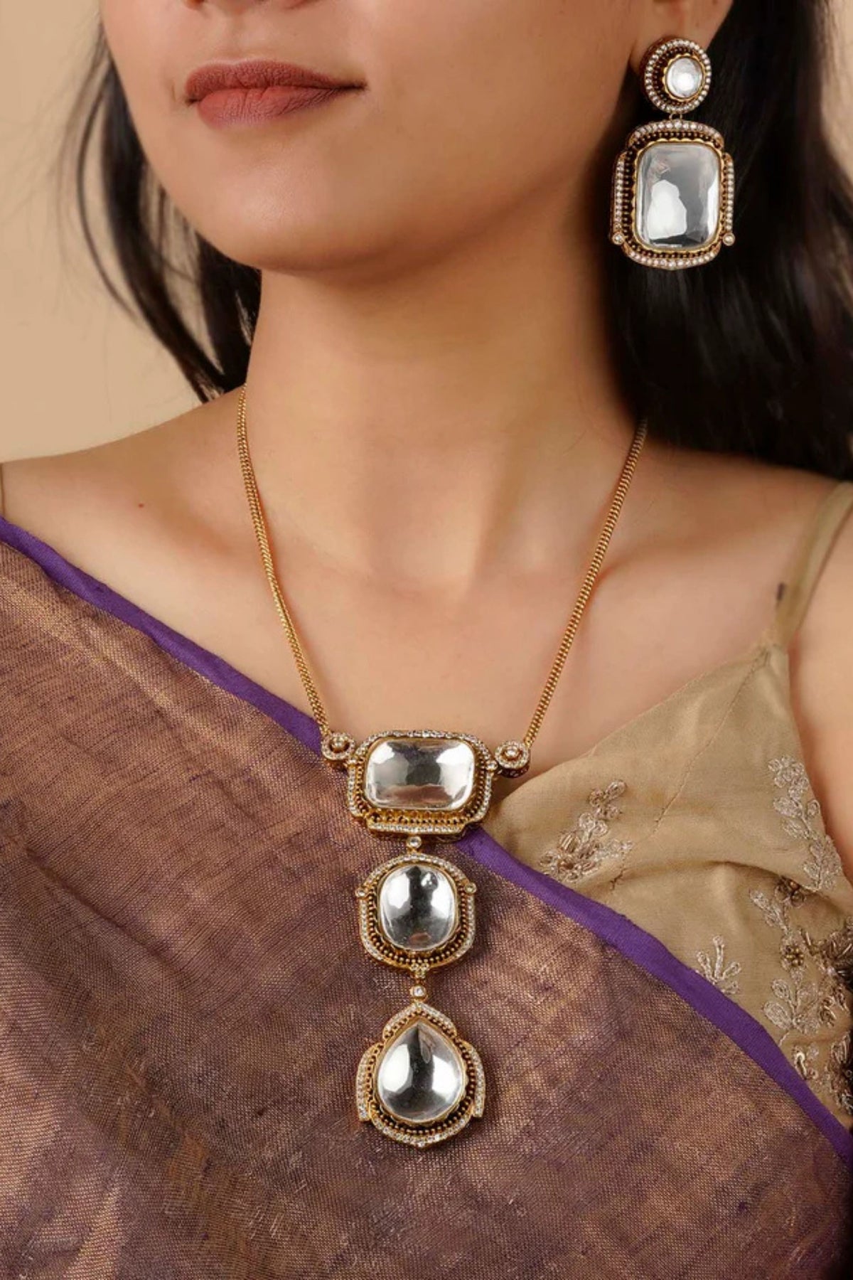 White Faux Diamond Necklace Set