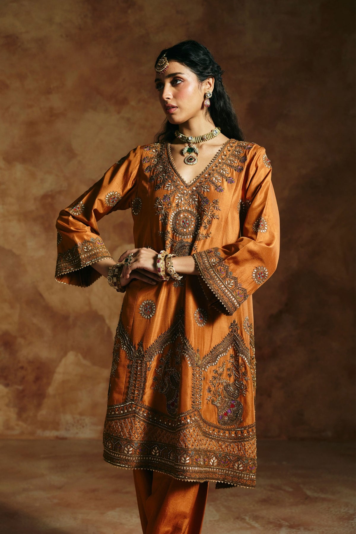 Rust Sindh Zardozi Kurta Set