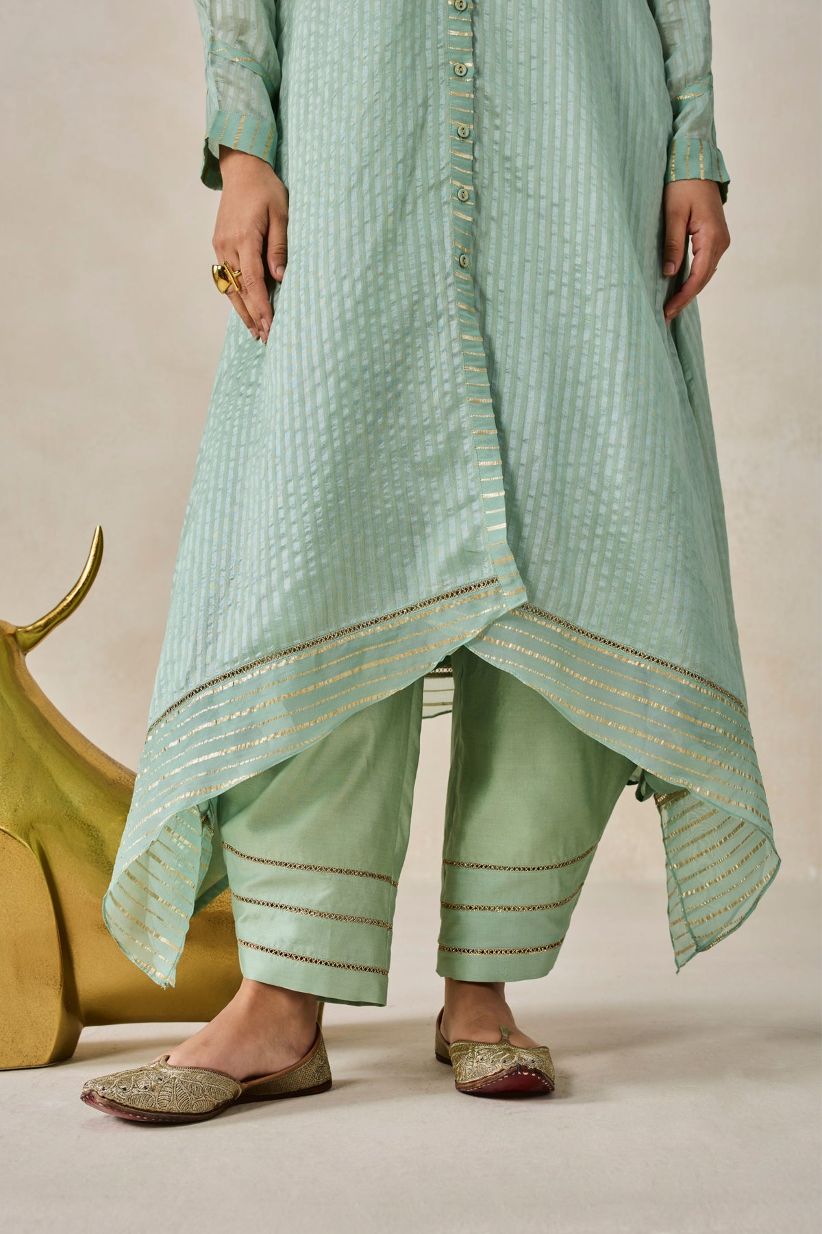Green Asymmetrical Kurta Set