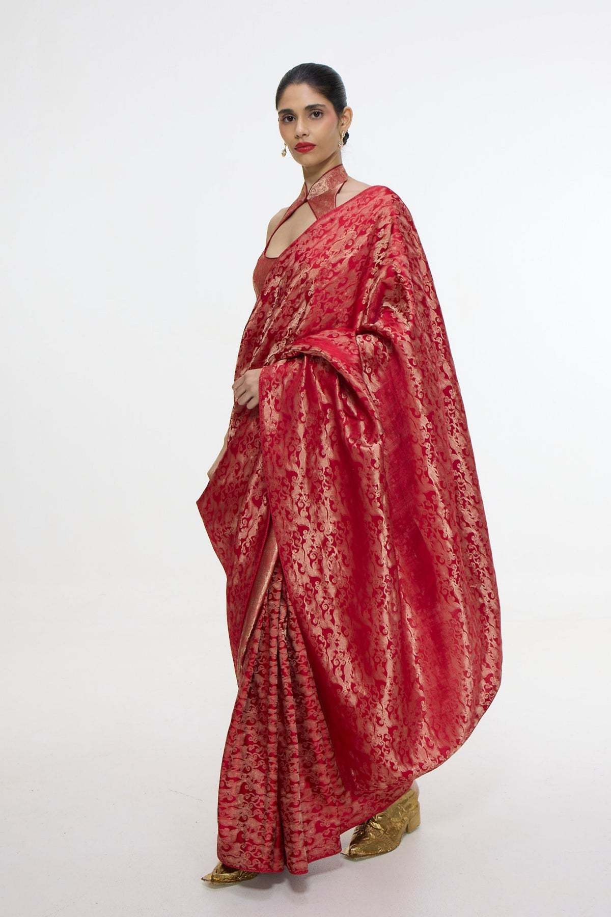 Crimson Red Silk Tissue Saree