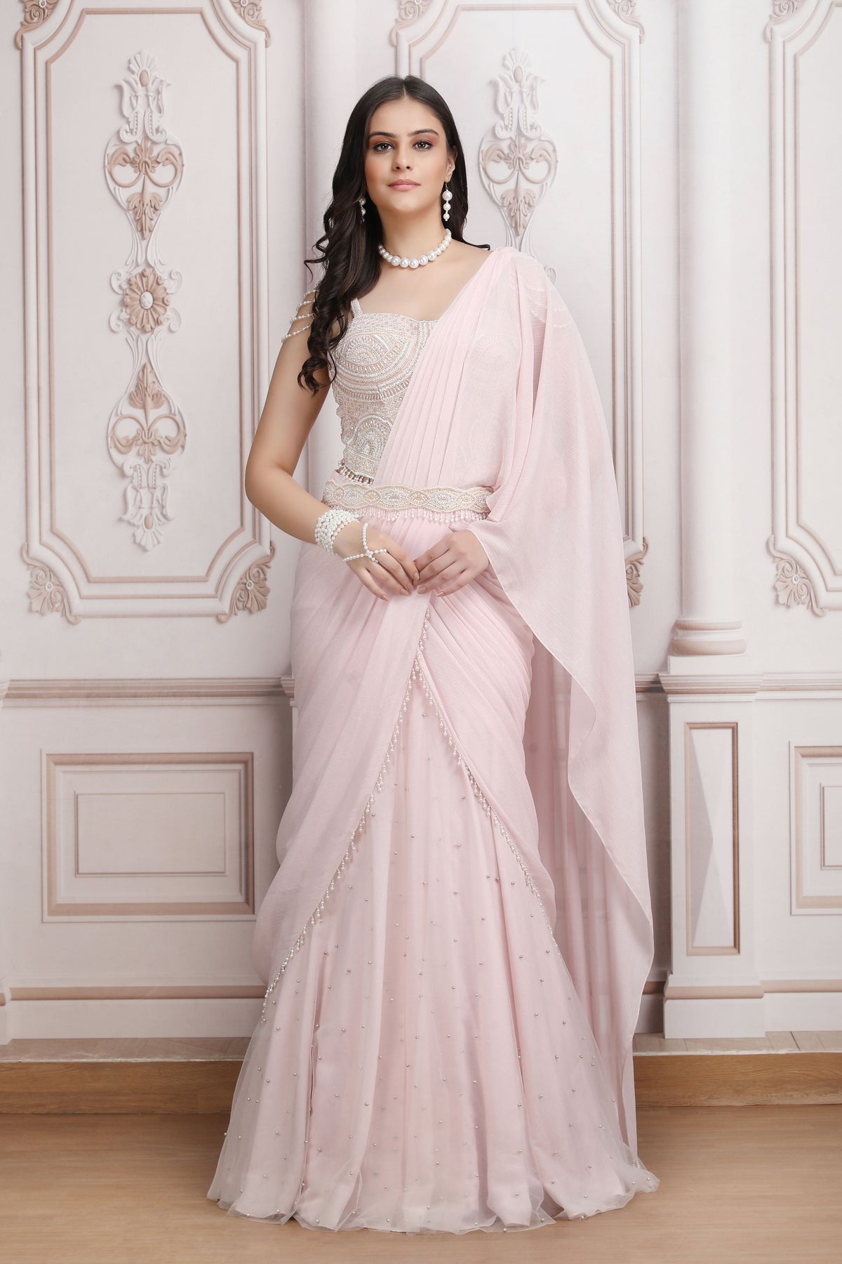 Pink Chiffon Drape Saree