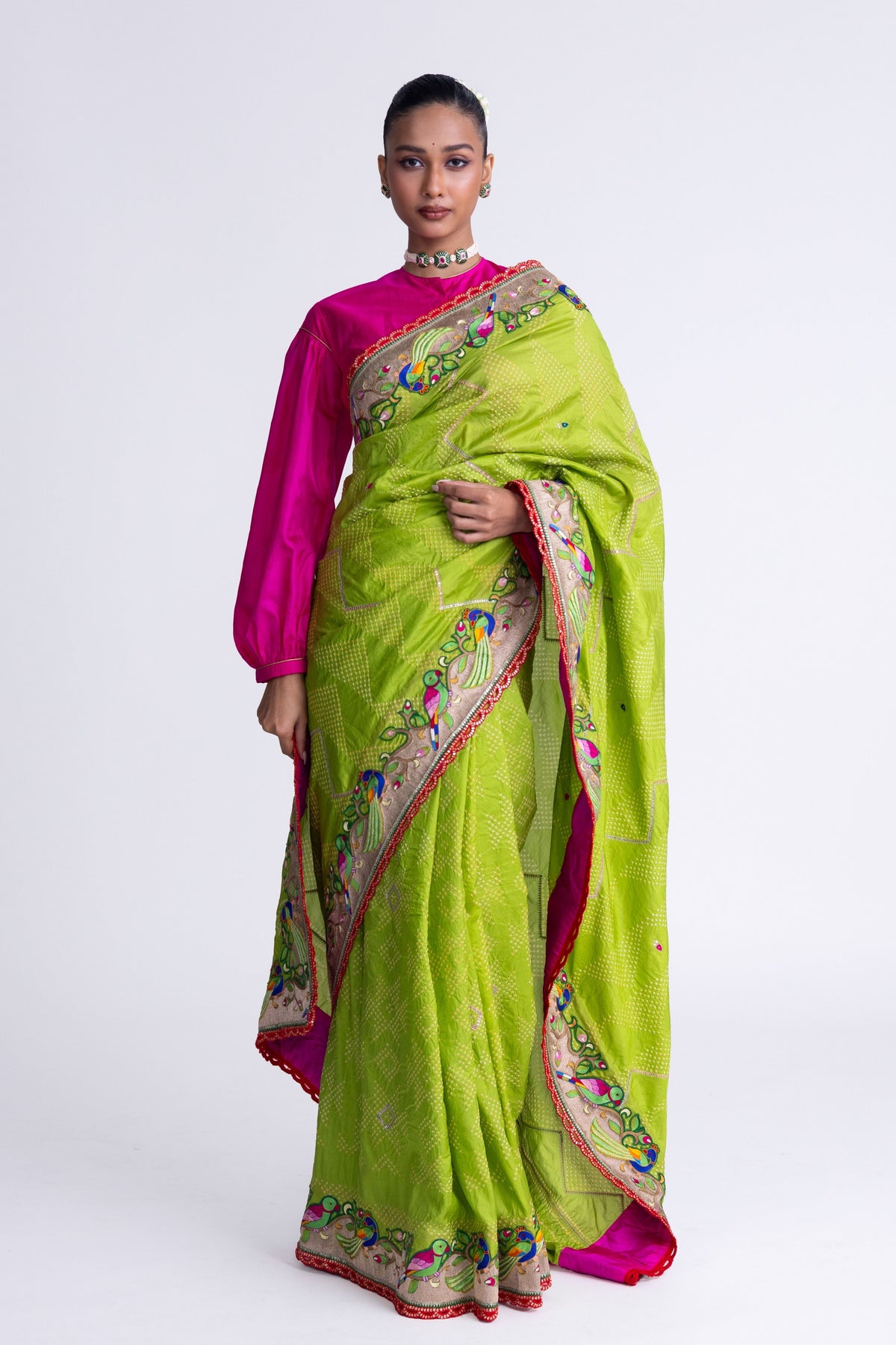 Parrot Green Aari Saree