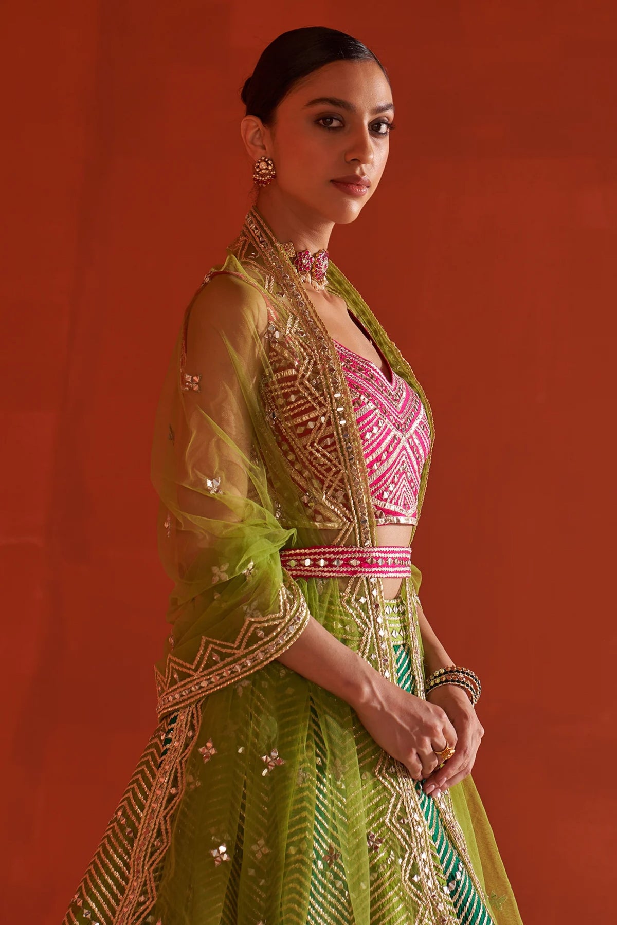 Multicolor Raw Silk Lehenga Set
