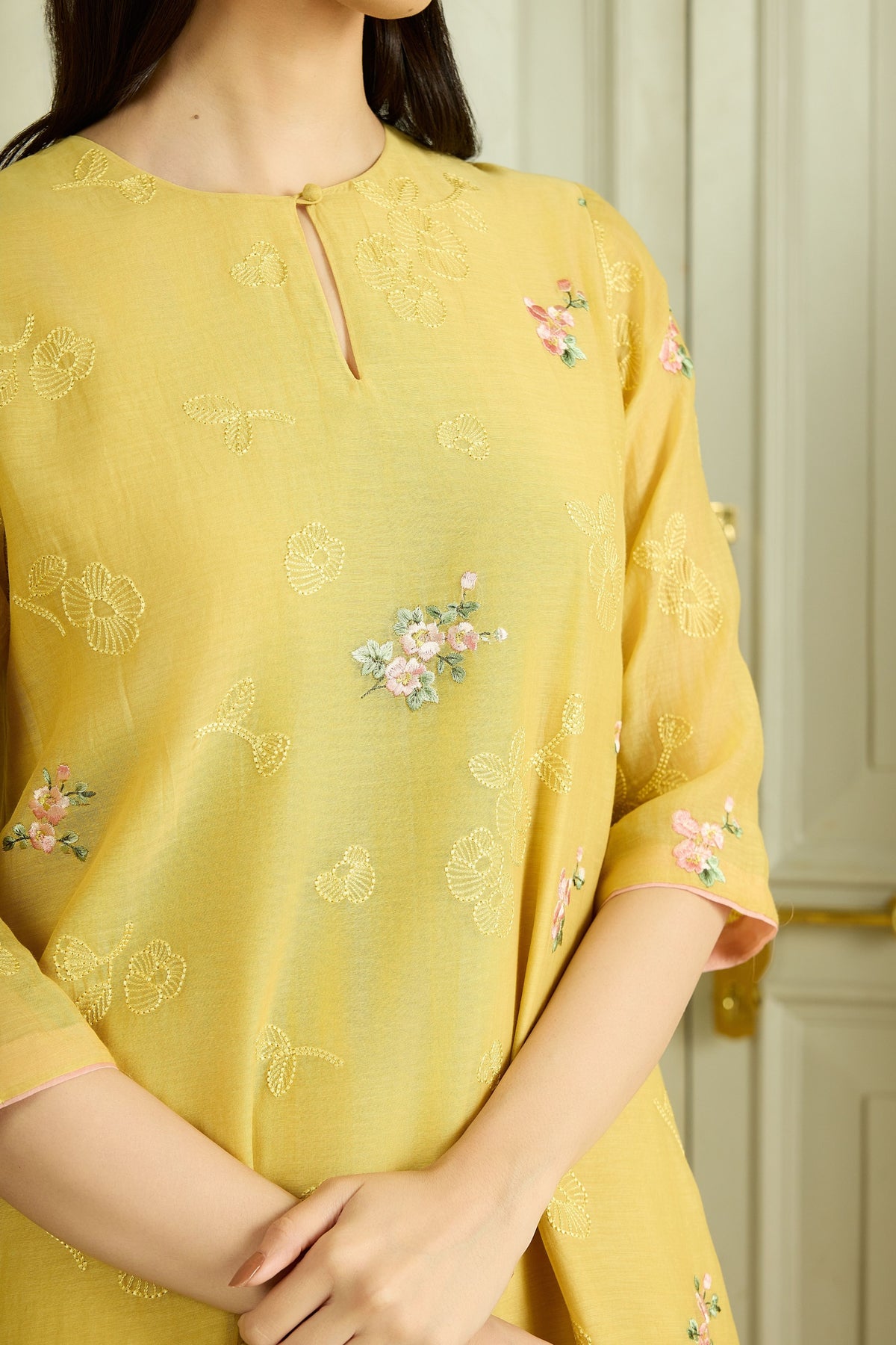 Lemon Thread Embroidered Tunic Set