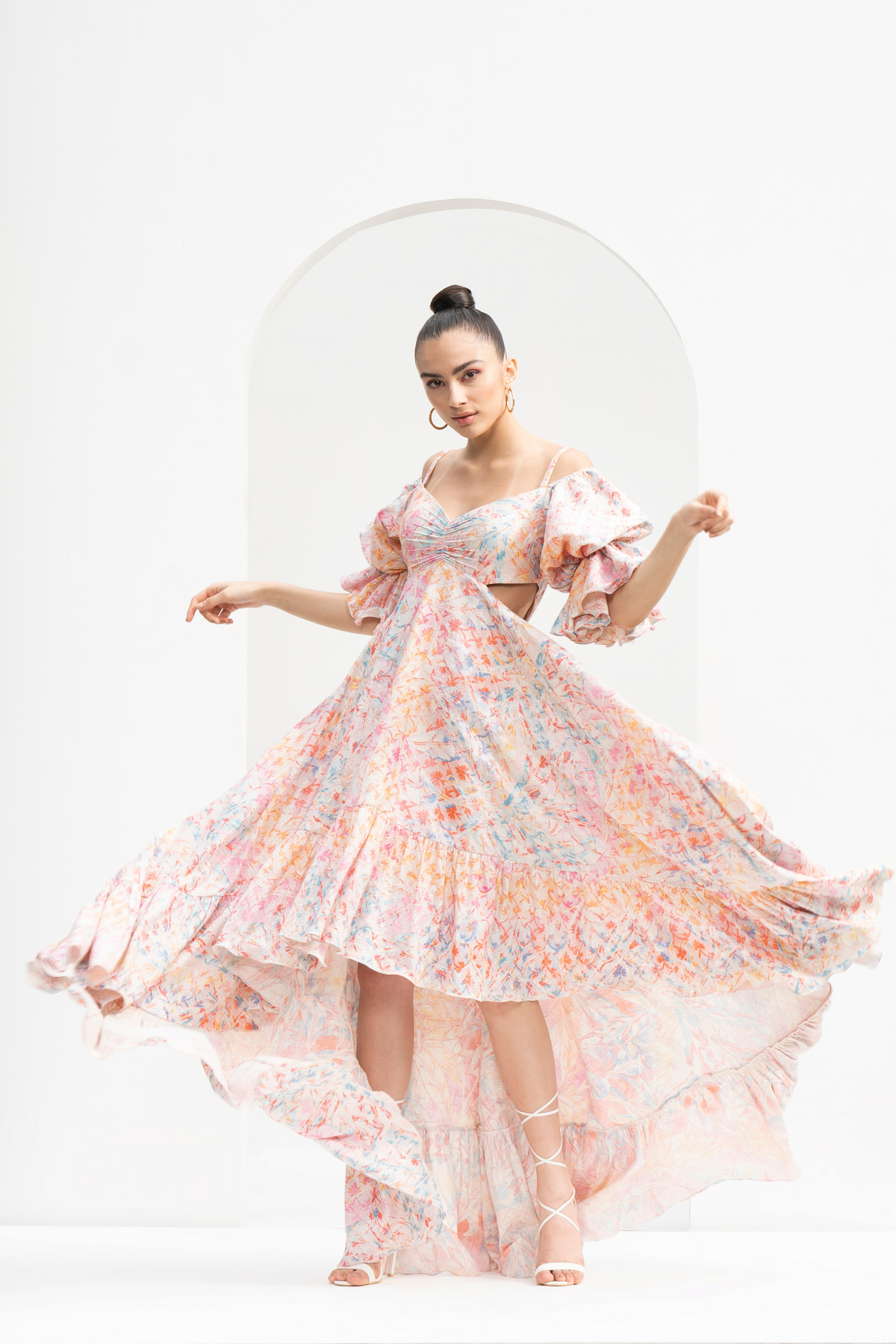 Leaf Magic Printed High Low Dress