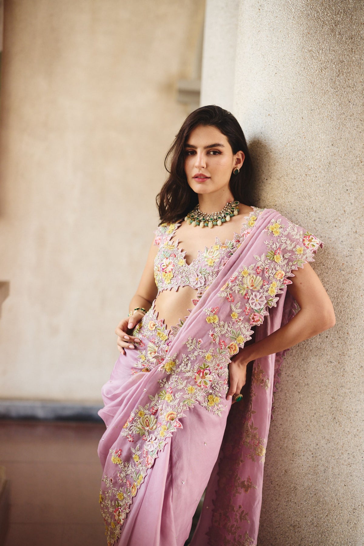 Mauve Utsa Draped Saree Set