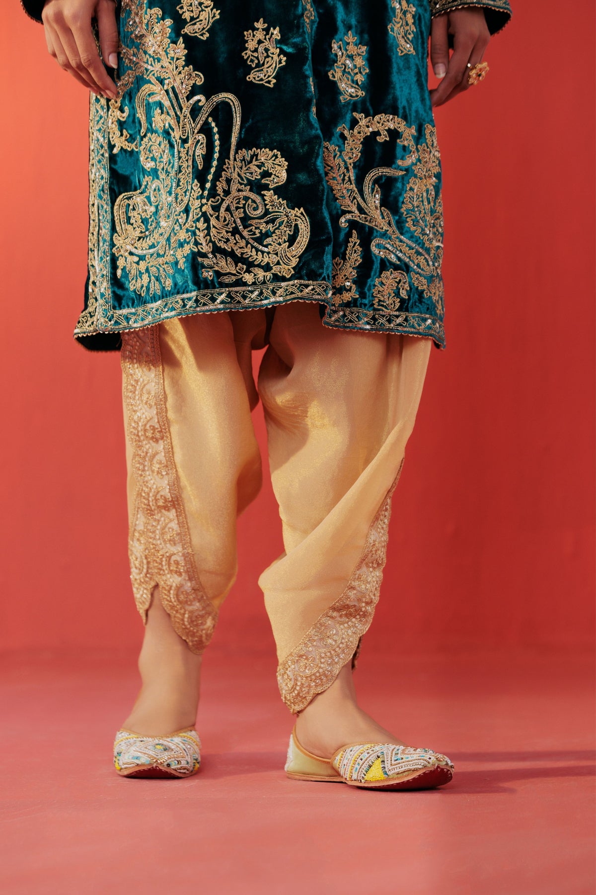 Teal Blue Velvet Kurta Set