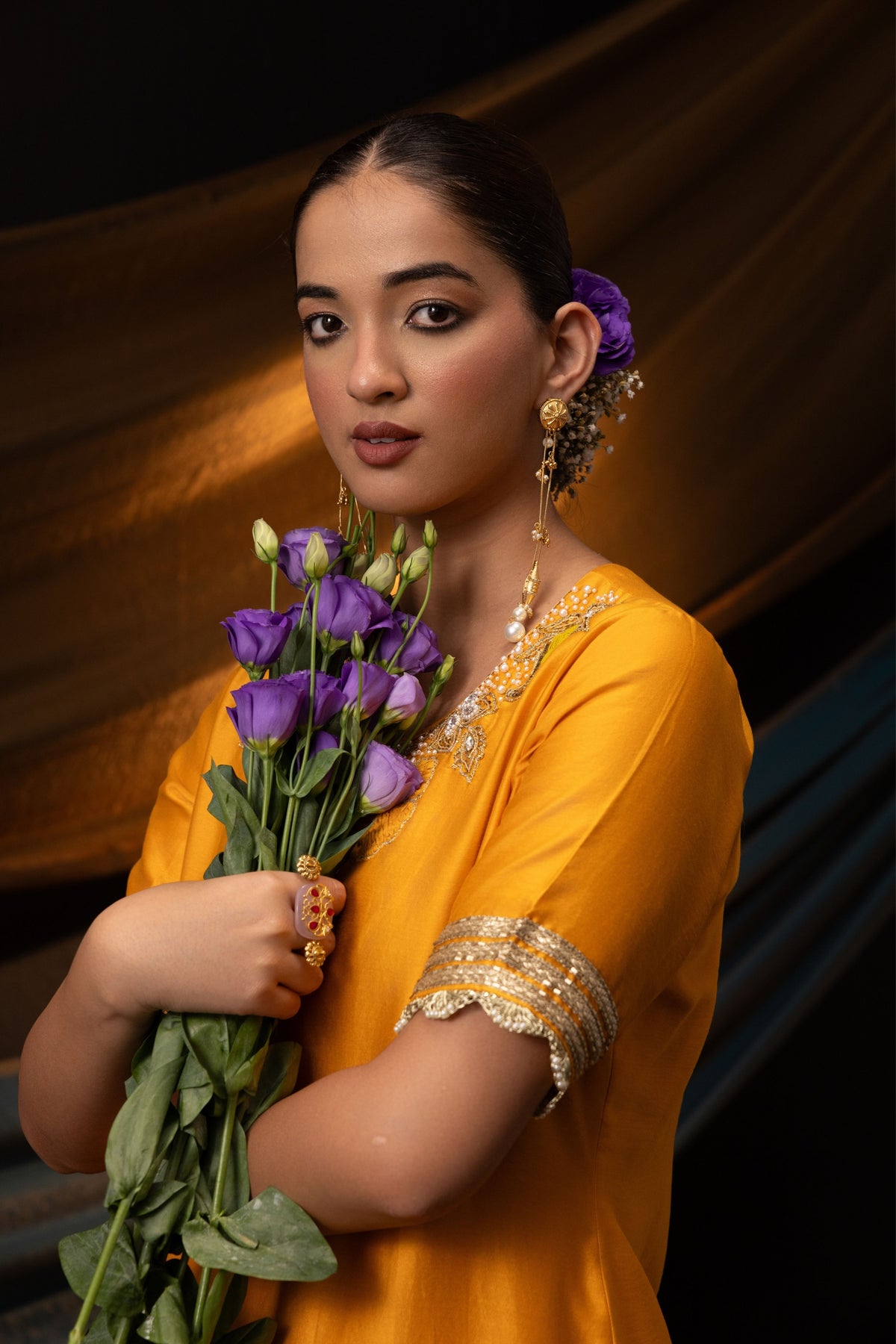 Orange  3D Motif Kurta Set