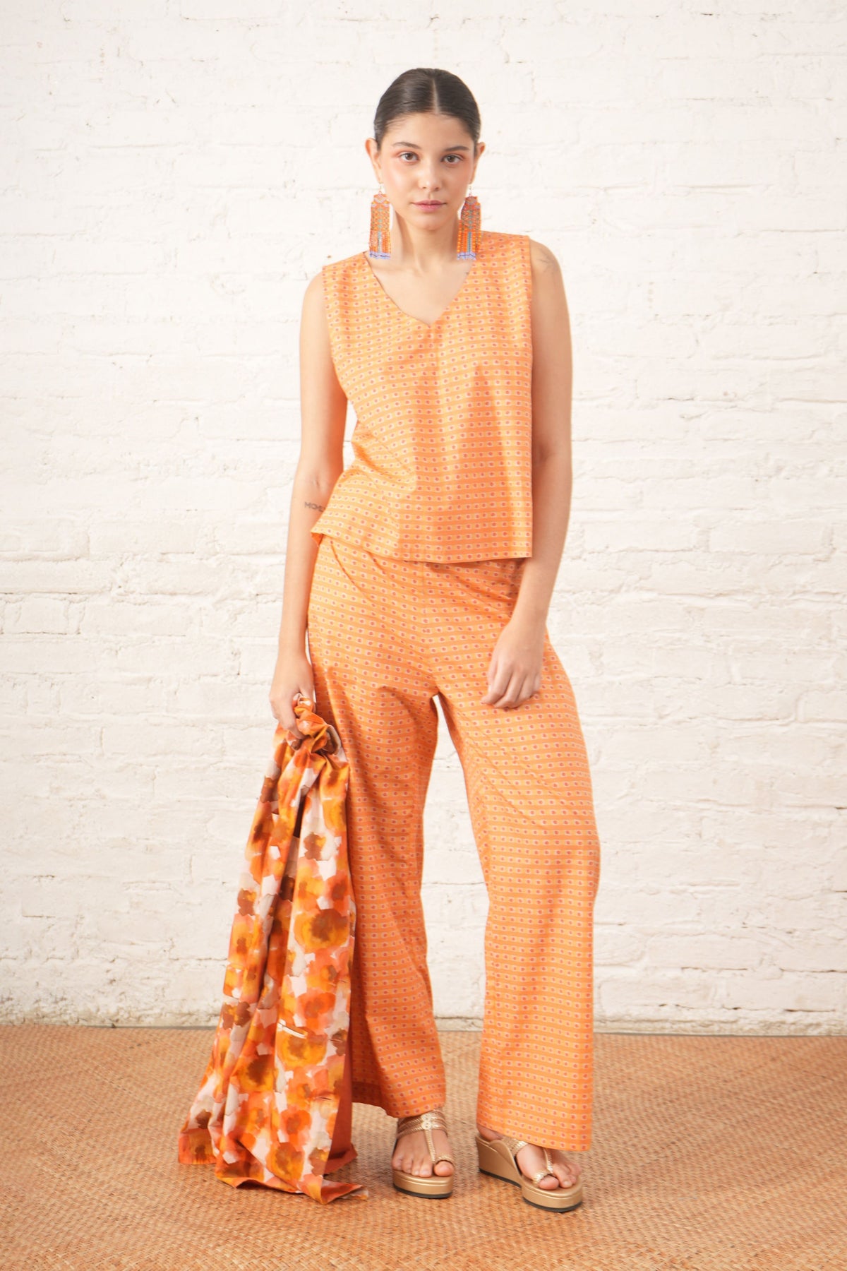 Rust Printed Jacket Set