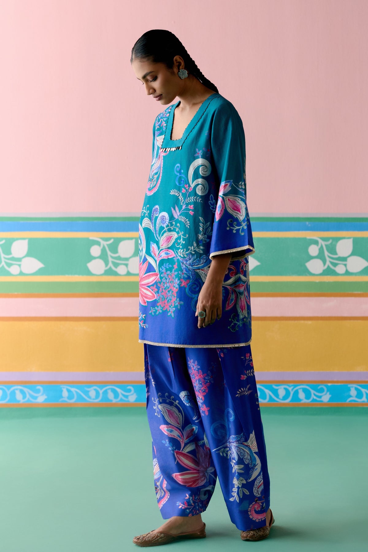 Teal Paisley Kurta Set