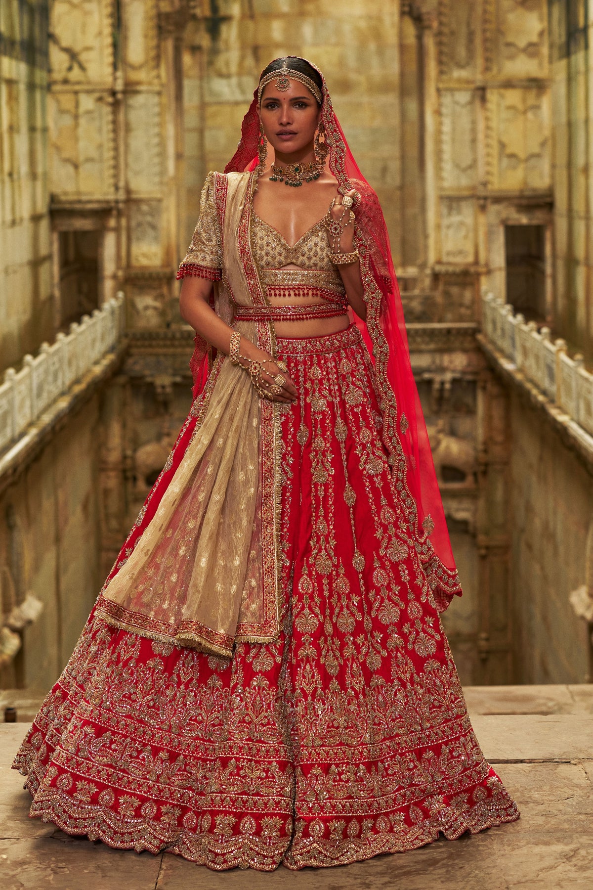 Red Raw Silk Lehenga Set