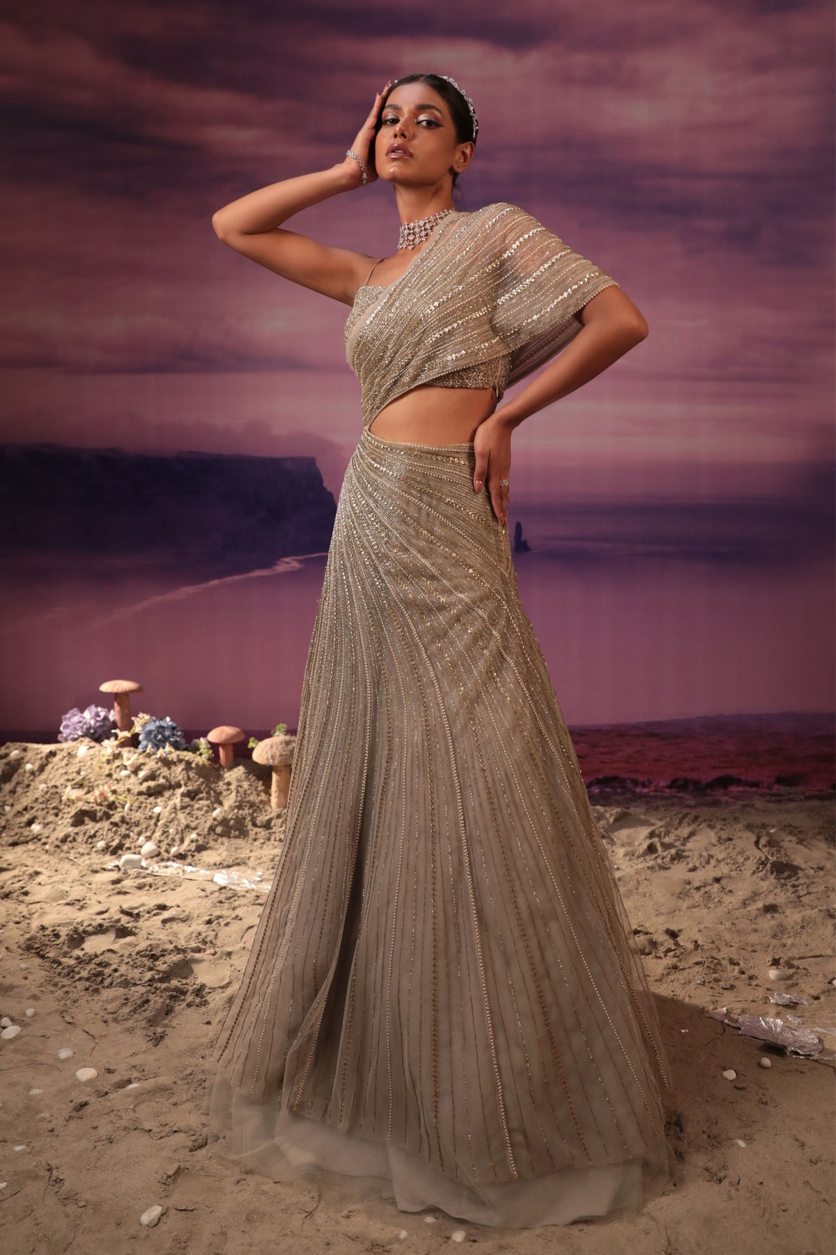 Grey Sequins Embroidered Lehenga Set