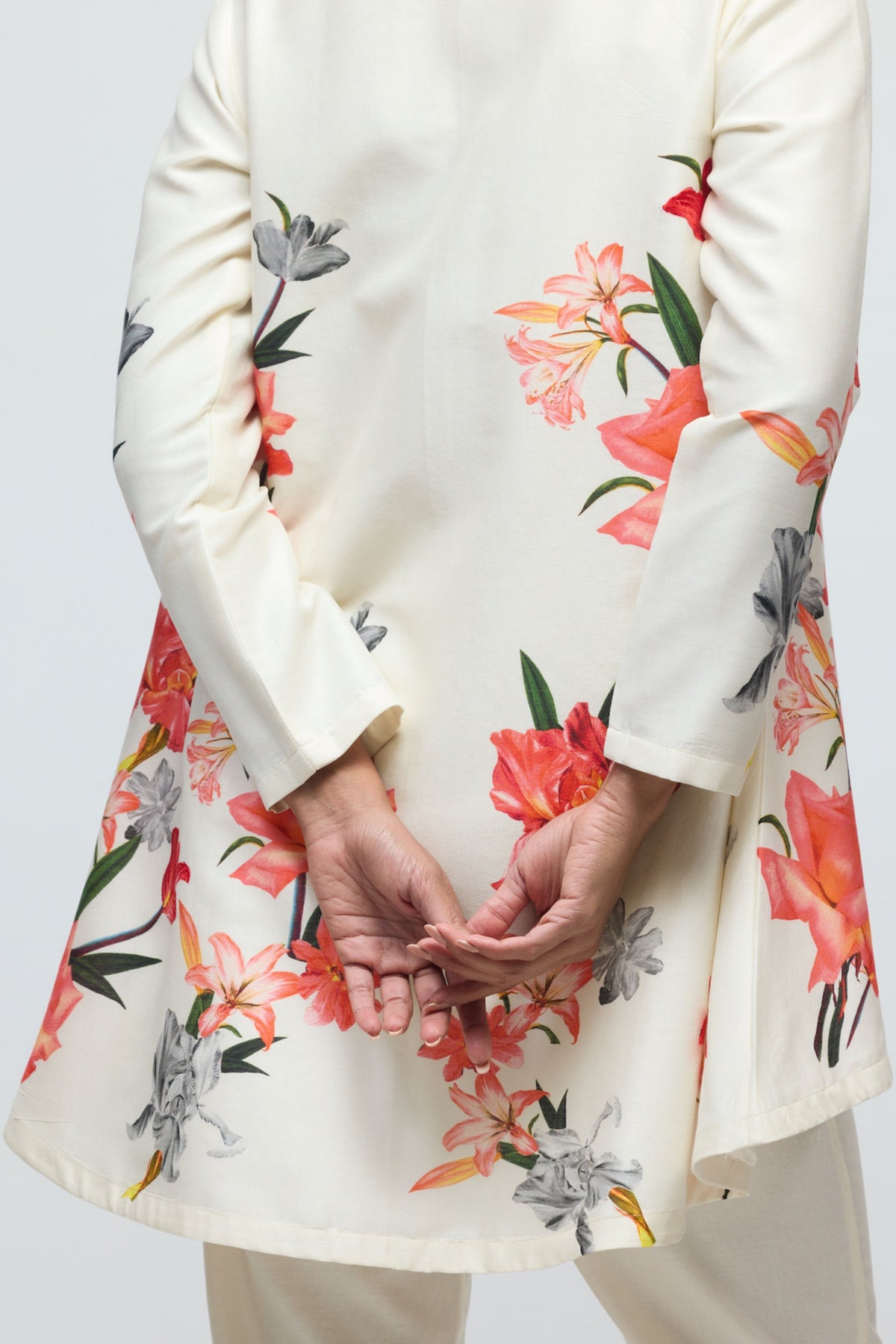 Printed Ivory Chanderi Tunic Set