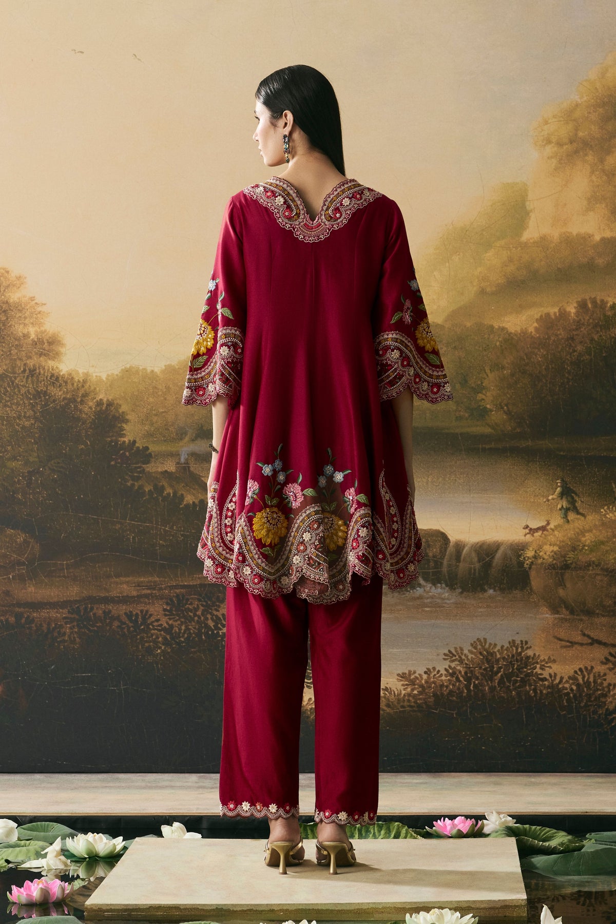Red Chanderi Kurta Set