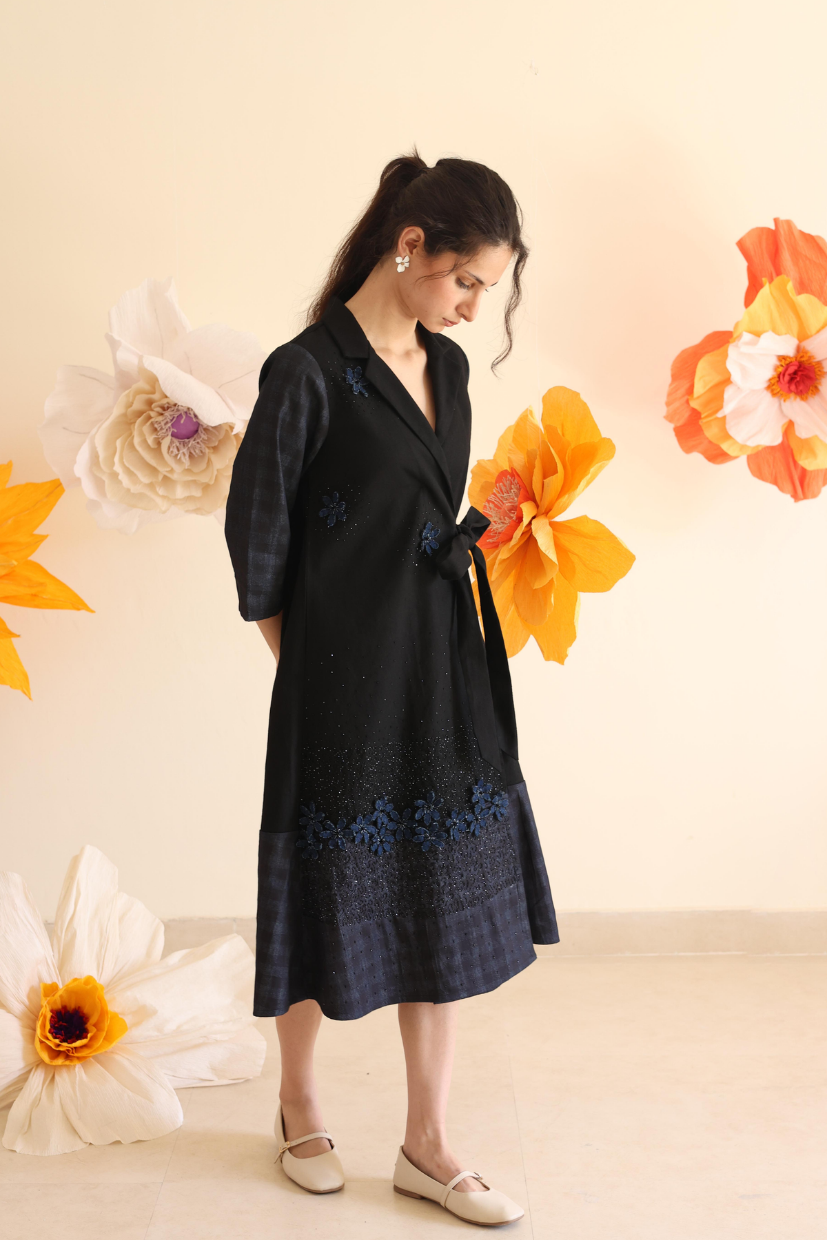 Coal Checkered Wrap Dress