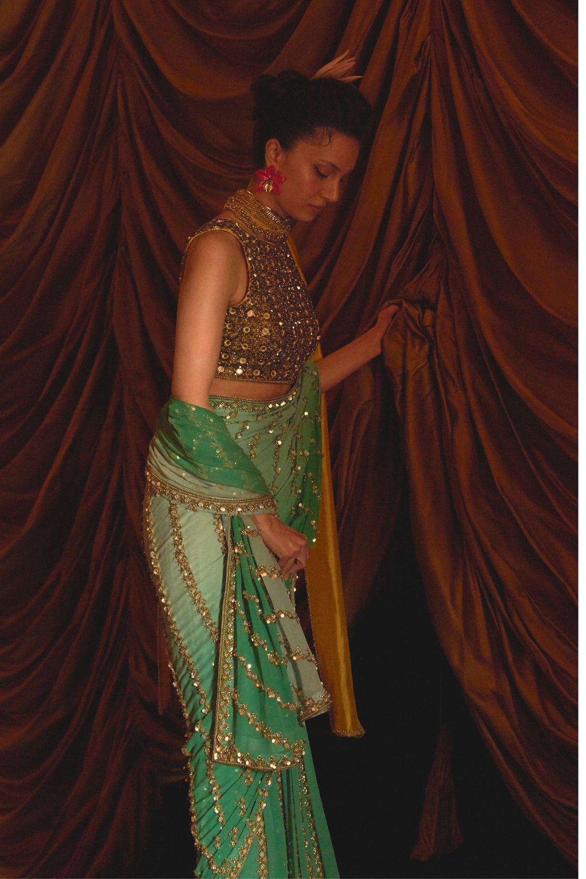 Seher Citrine Sindoori Saree Set