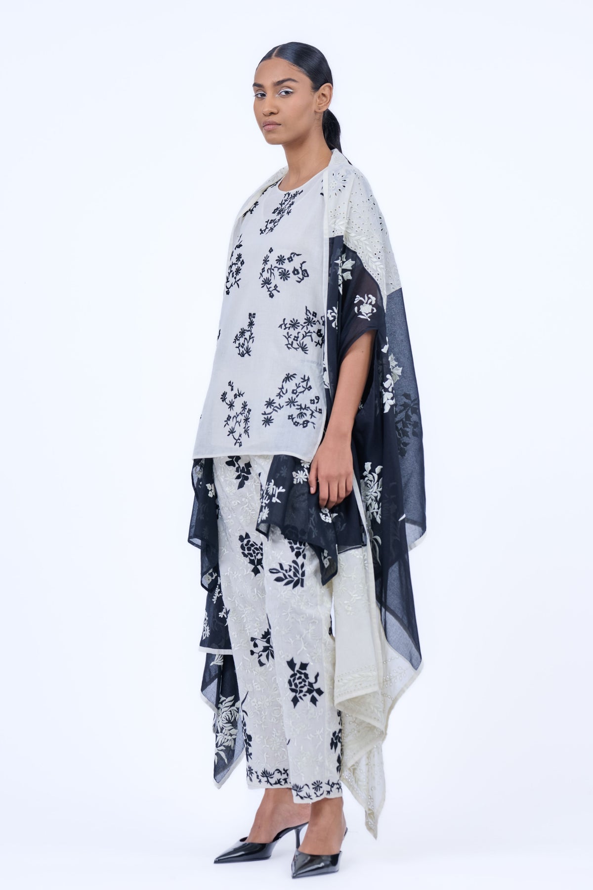 Ecru Black Cutwork Cape