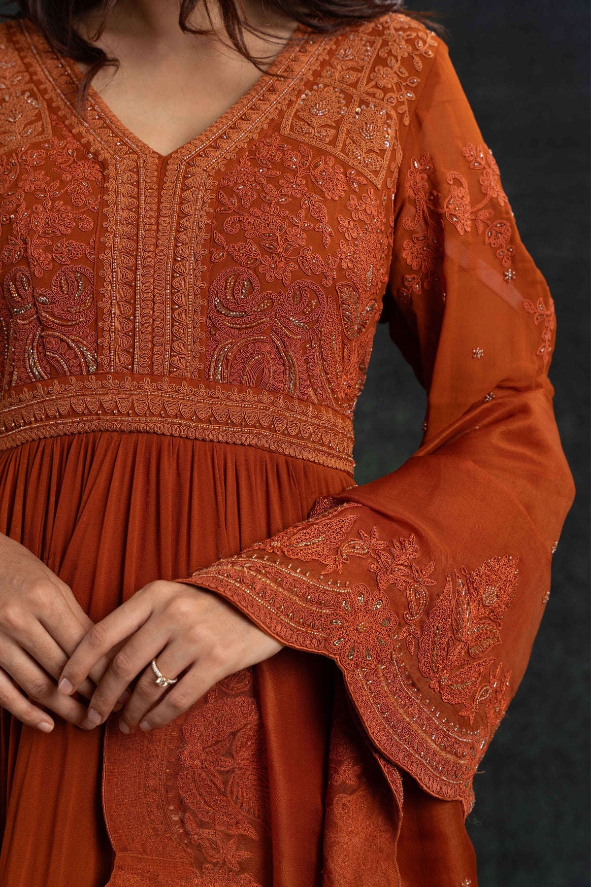 Orange Anarkali Set