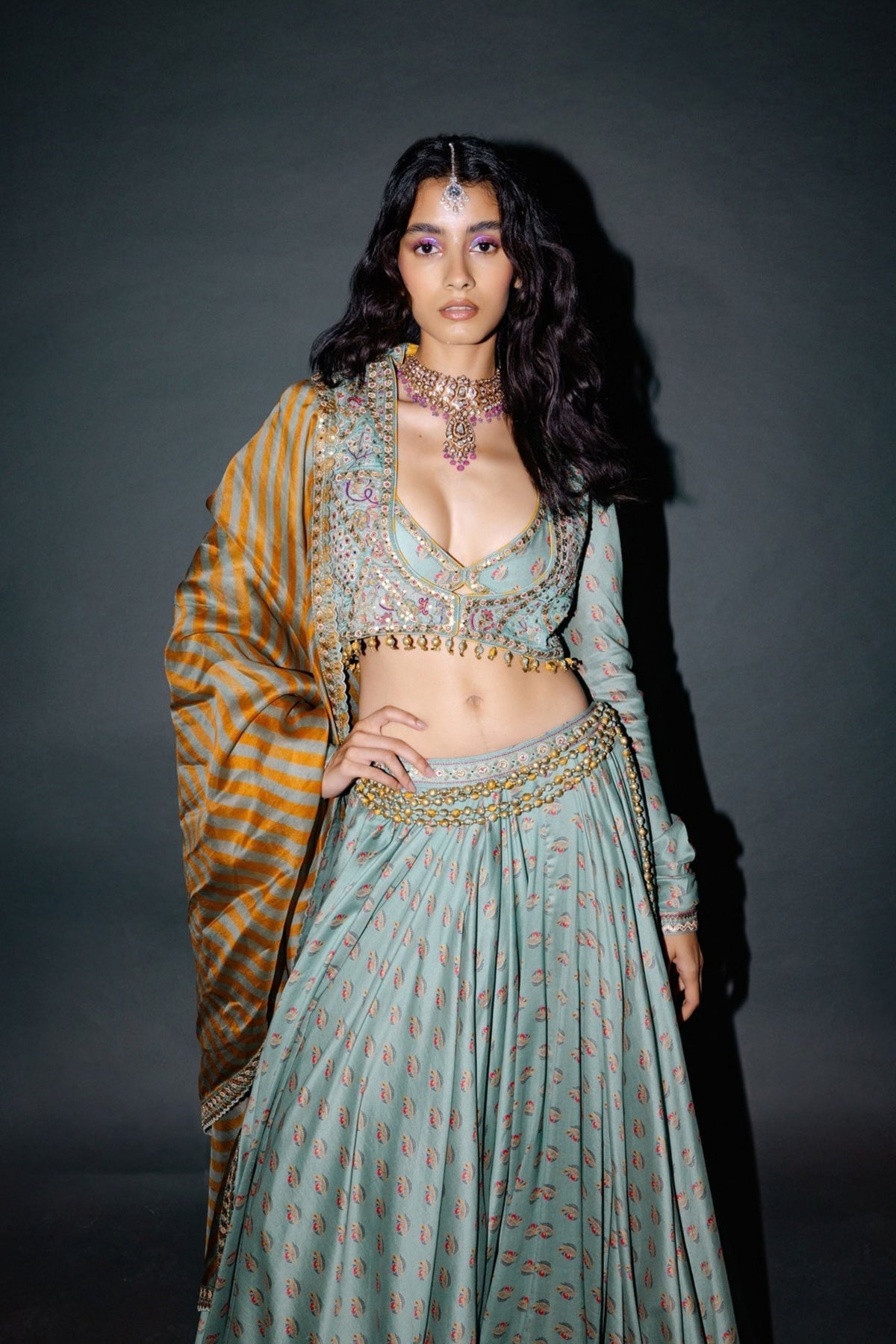 Sage Green Koti Lehenga Set