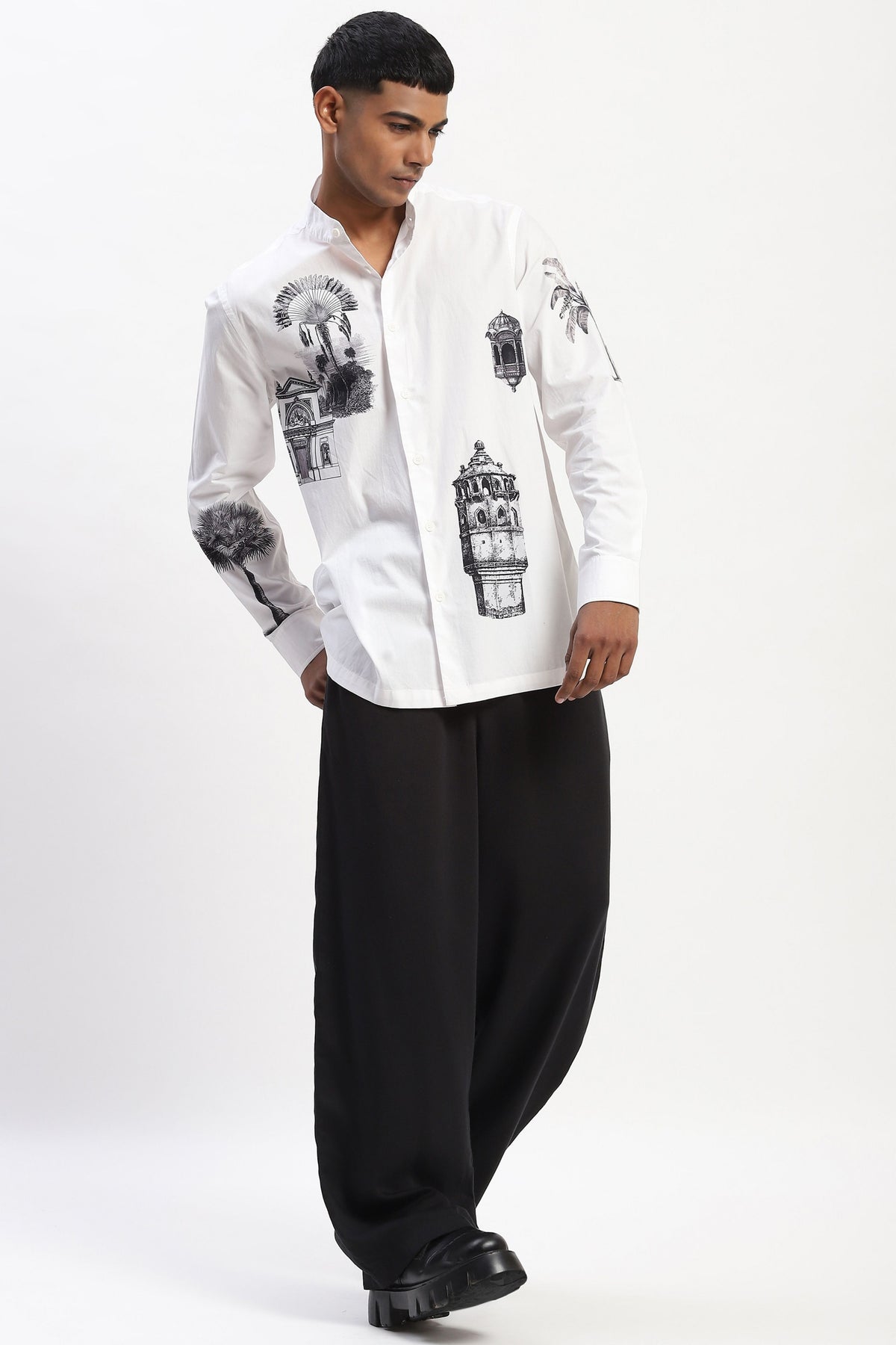 White Architecture Print Shirt