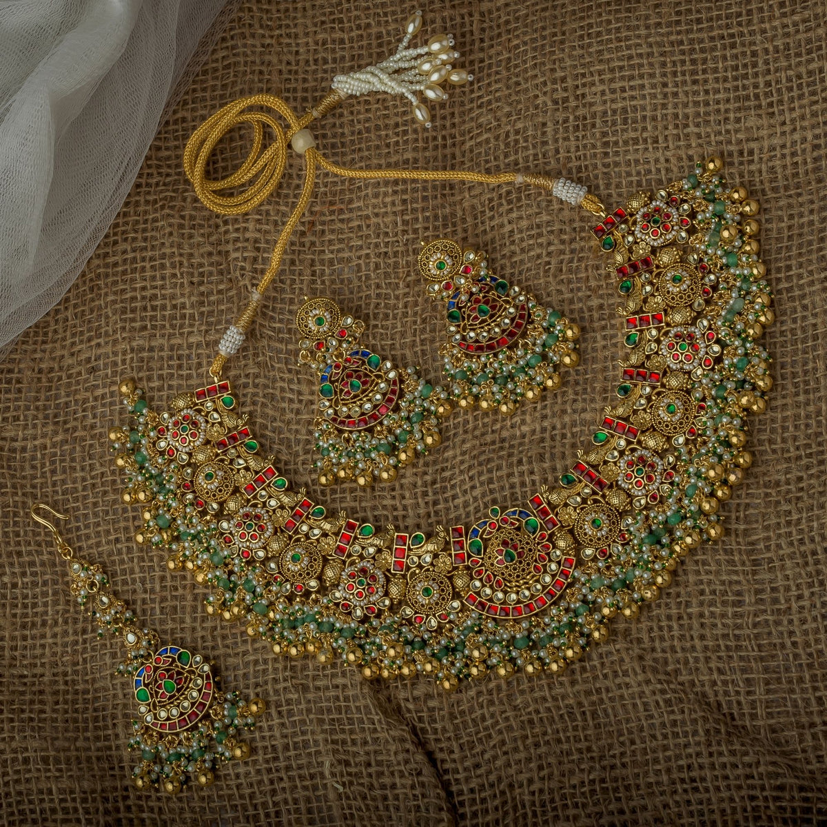 Gold-plated Green Stone Necklace Set