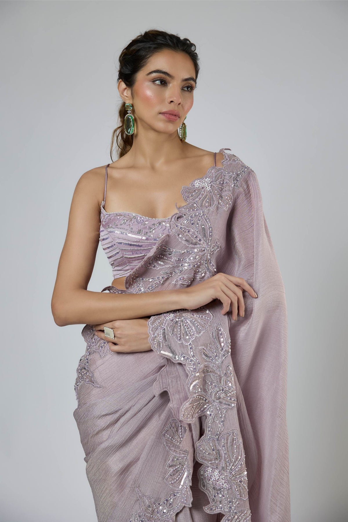 Lilac Ombre Draped Saree Set