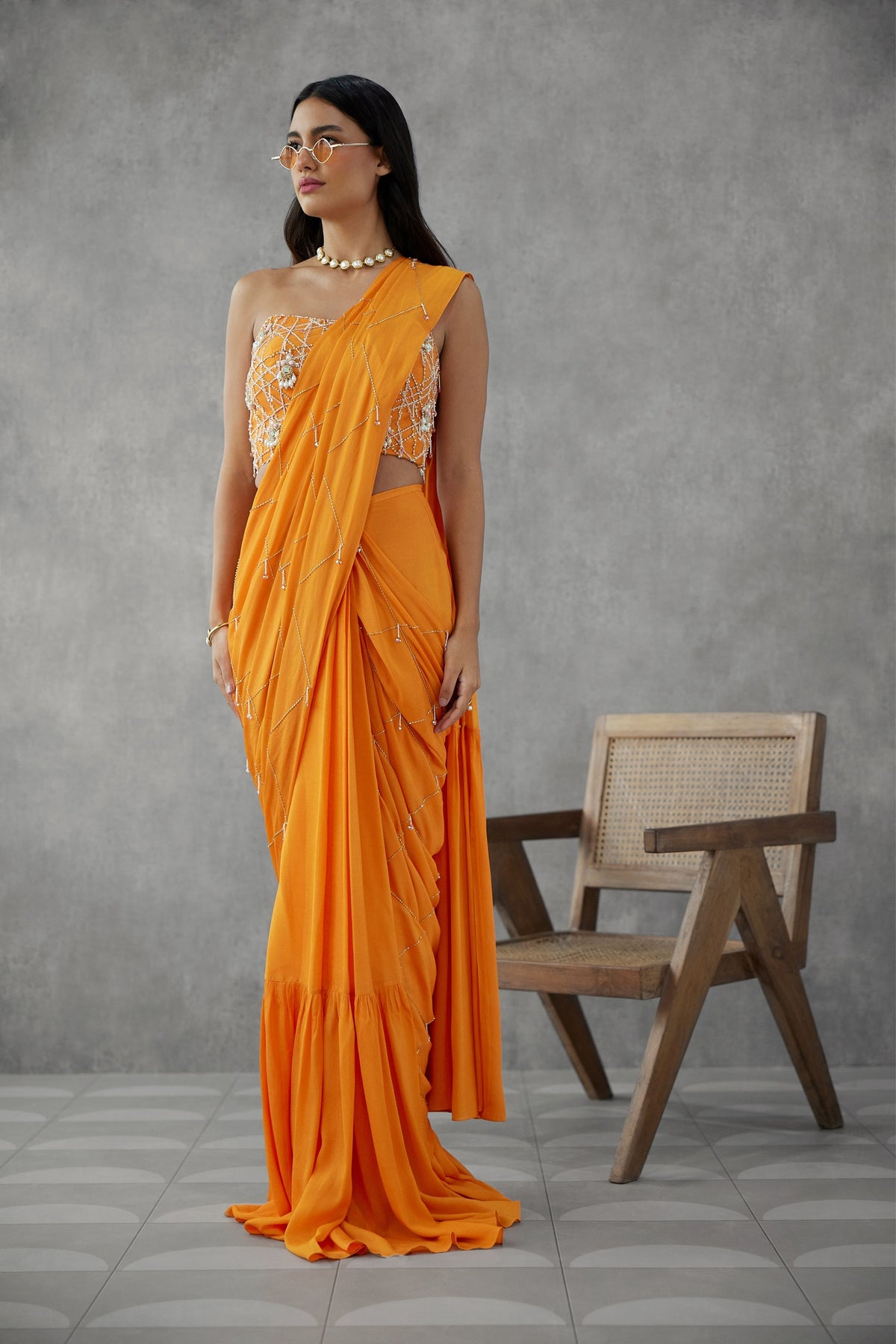 Saffron Orange Saree With Blouse