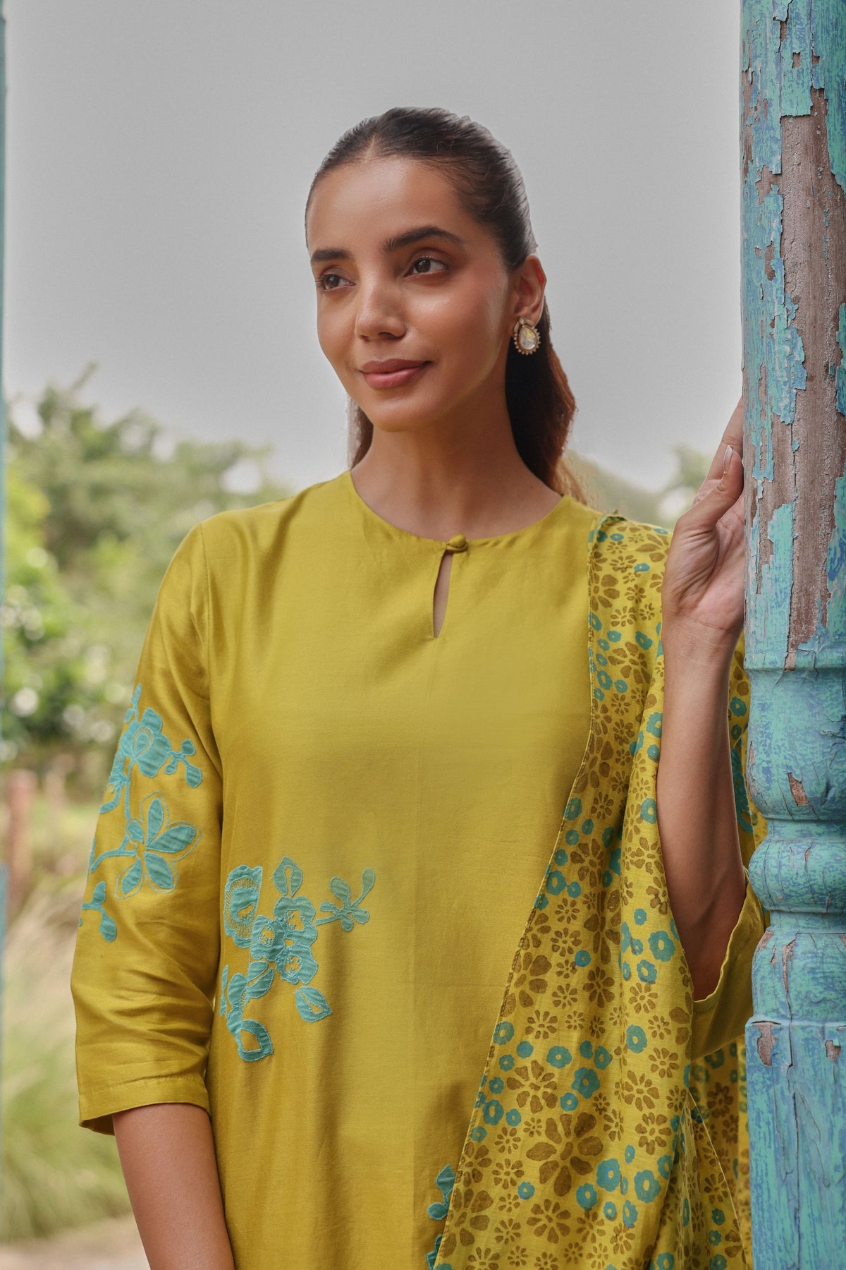 Ochre Applique Kurta Set