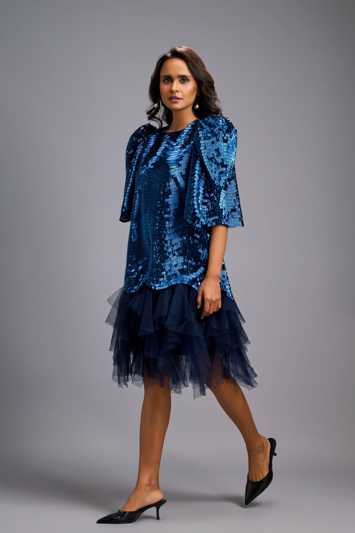 Shimmer Textured Navy Body Dress