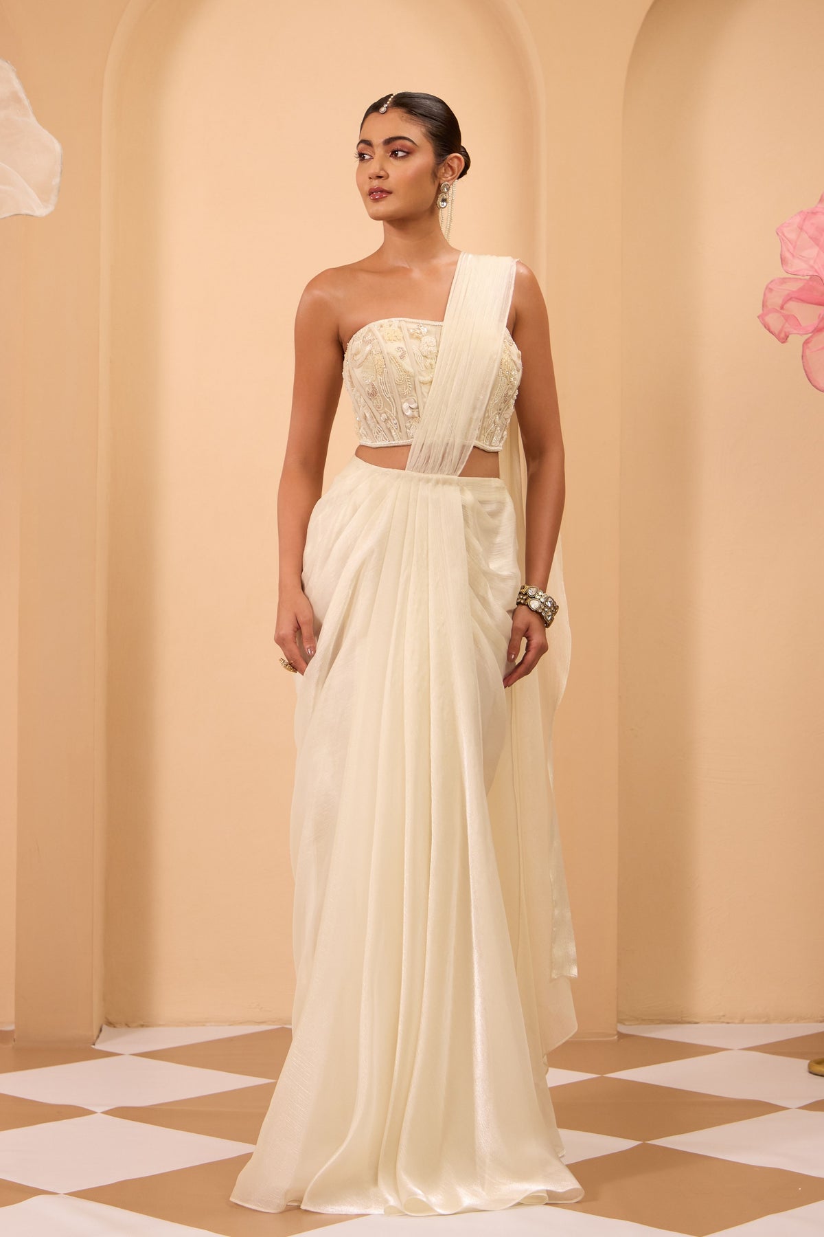 Hand Adored Corset With Drape Saree