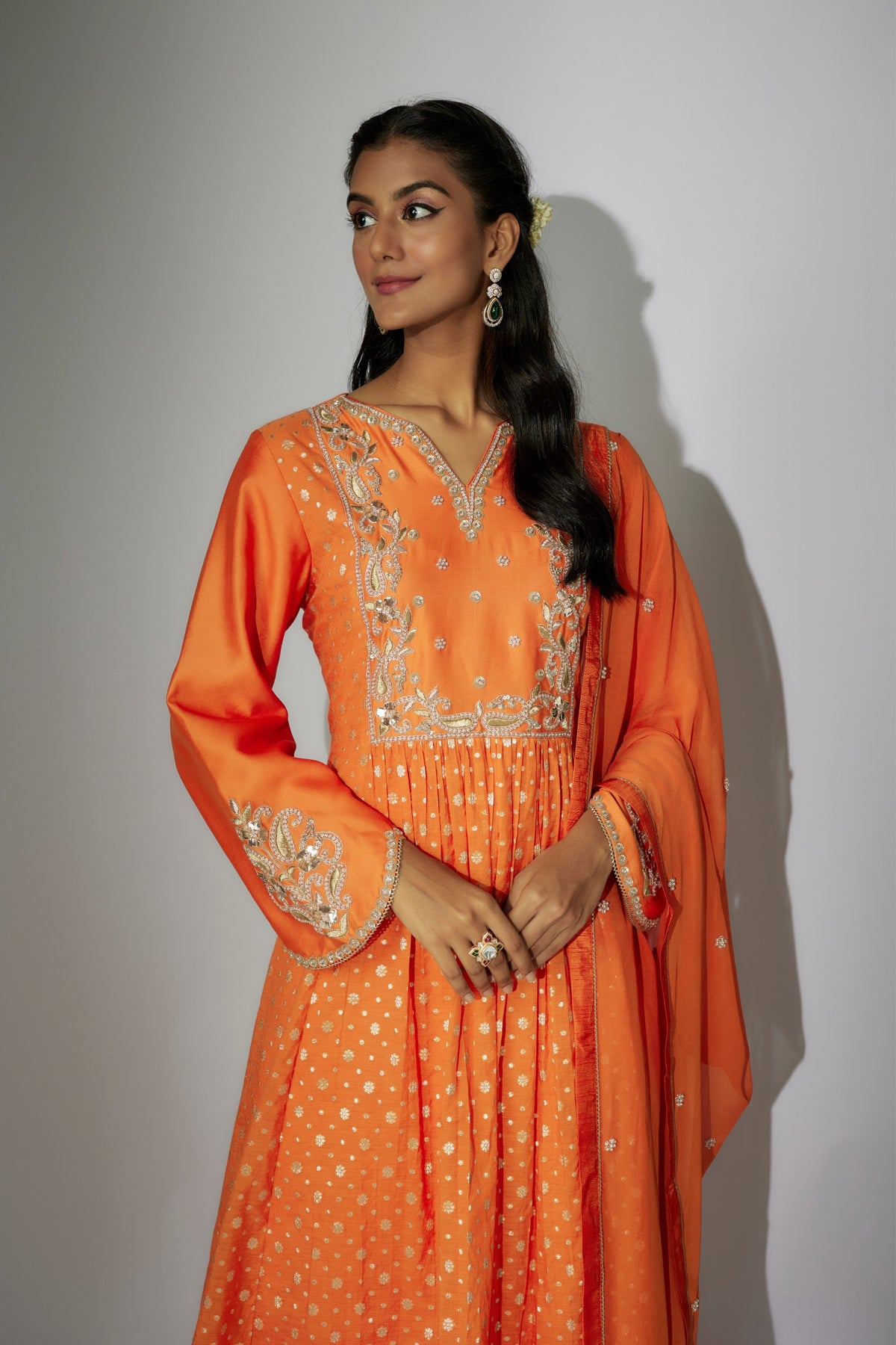 Orange Chanderi Kurta Set