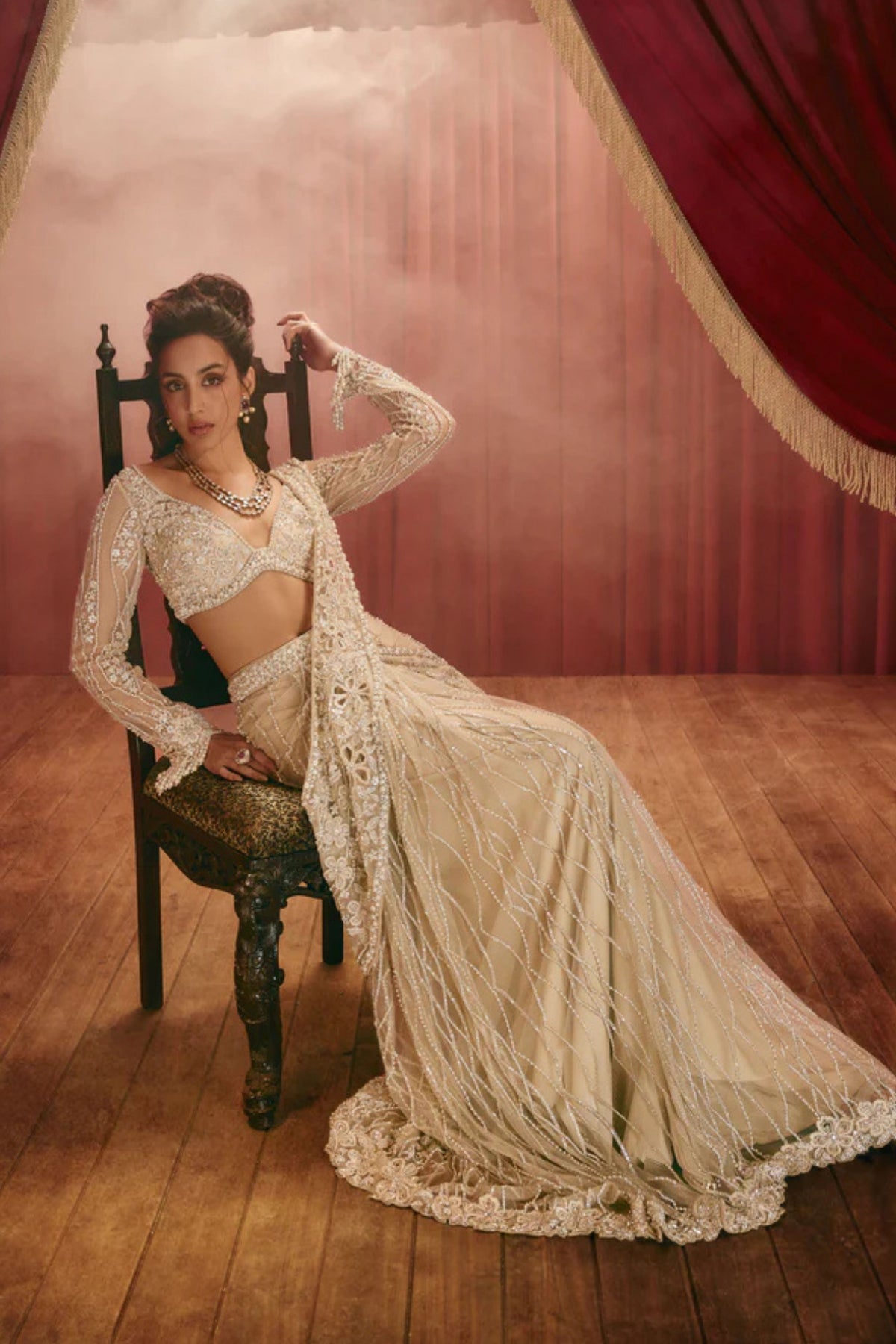 Natalia Ivory Draped Saree Set