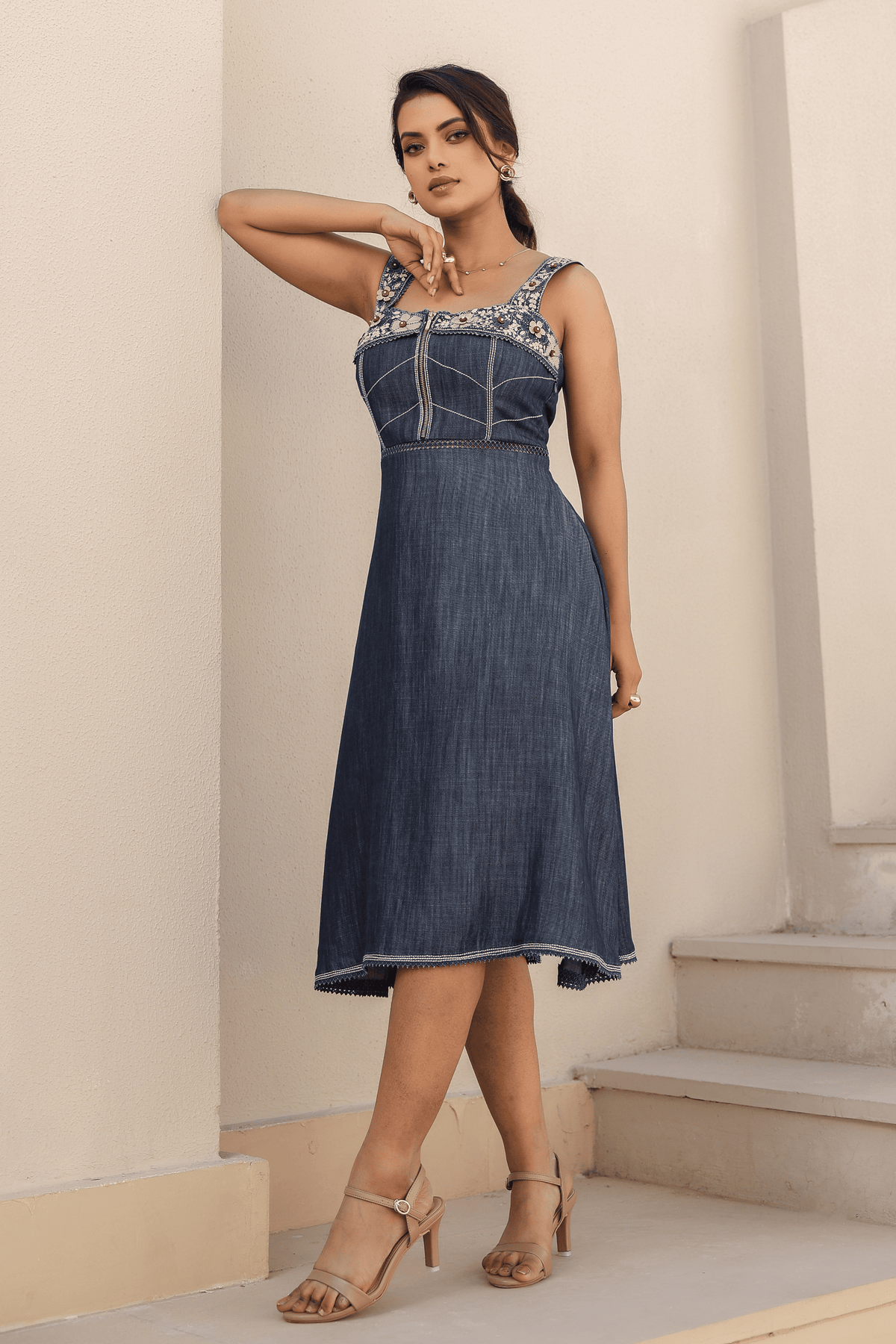 Azure Corset Dress in Dark Blue