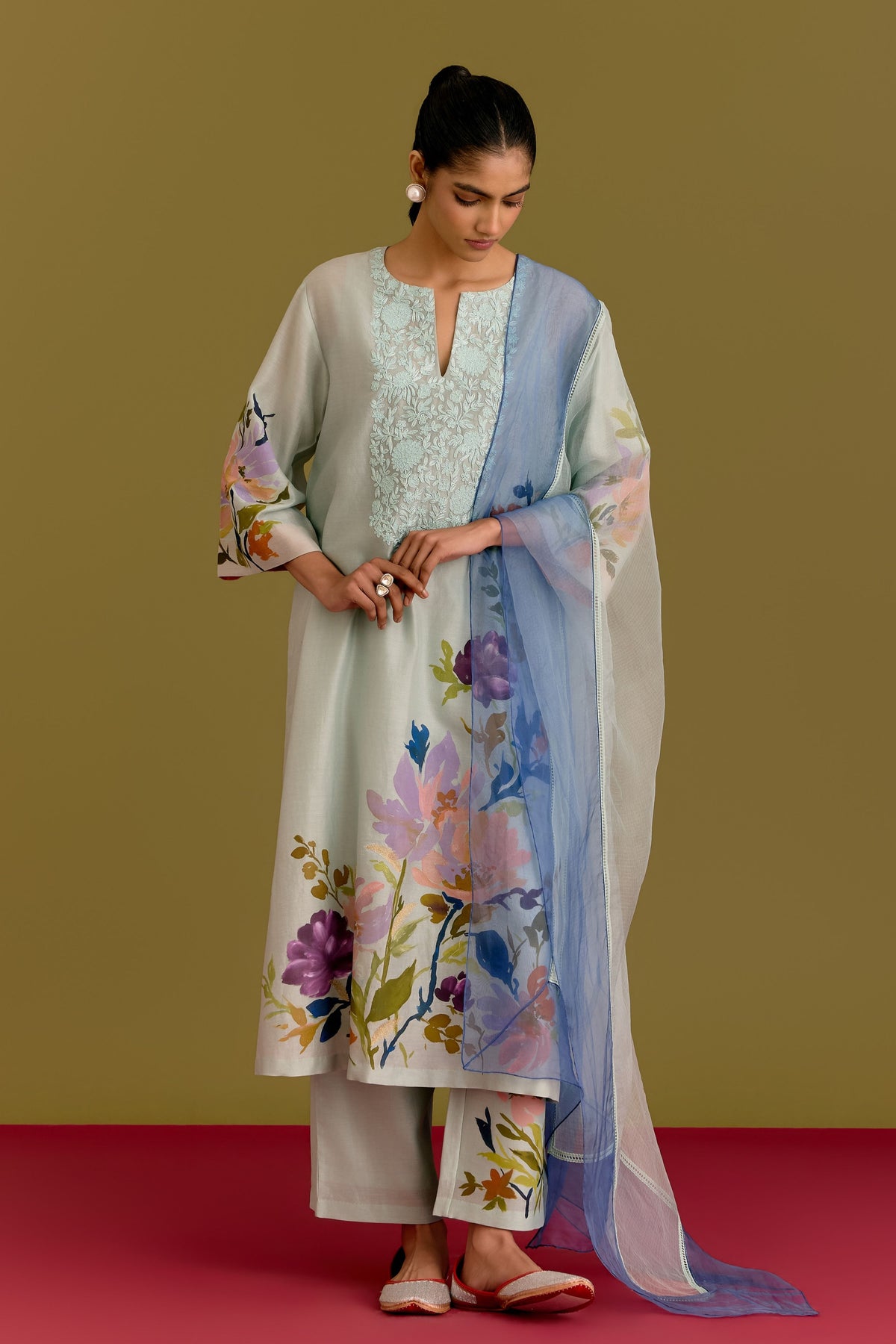Blue Hand Painted Kurta Set