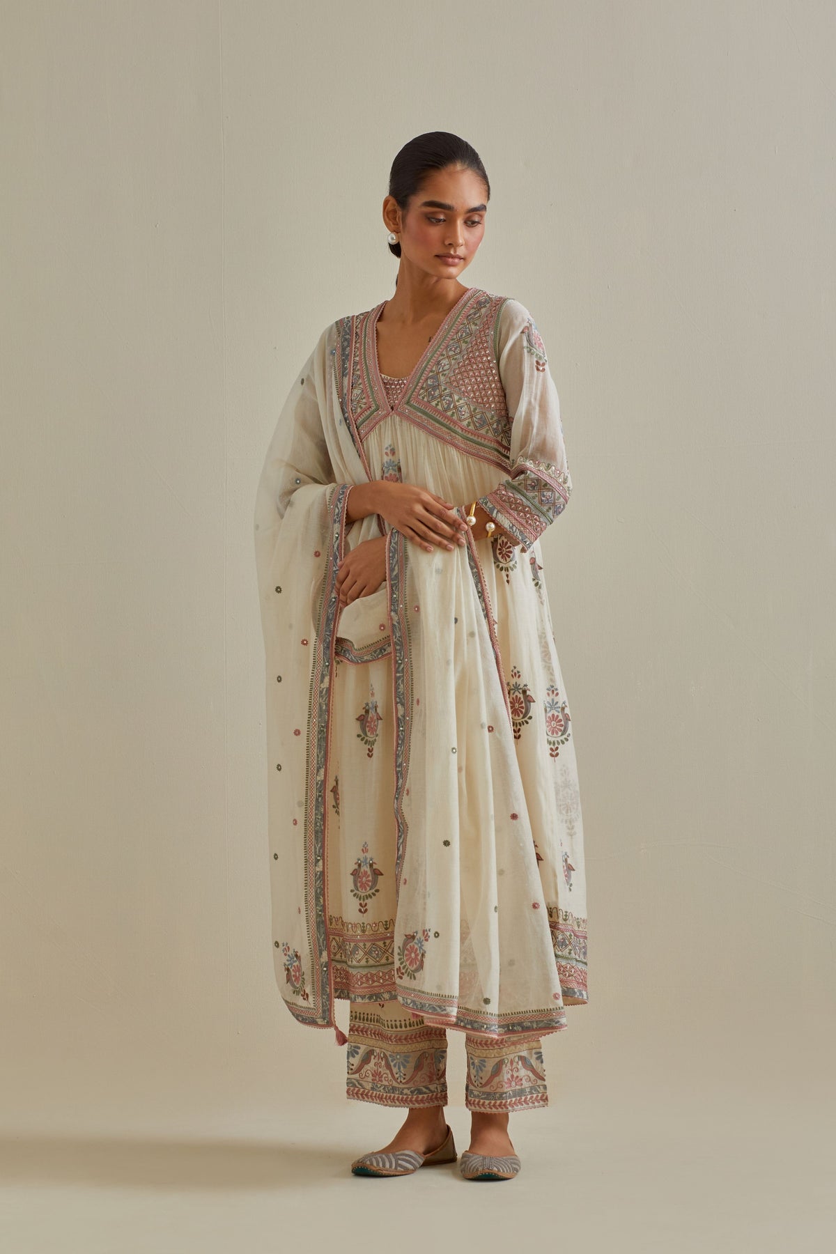 Pink V Neck Kurta Set
