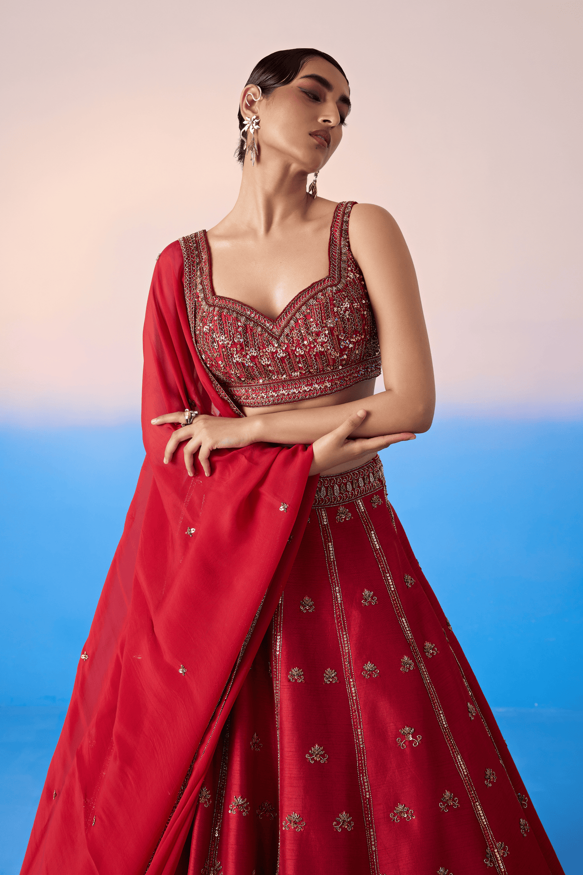 Carmine Red Lehenga Set