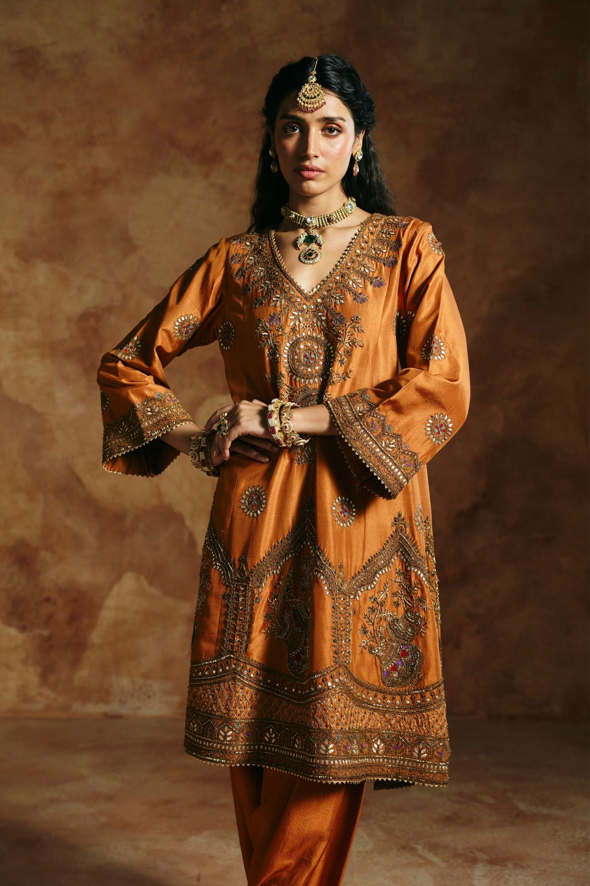 Rust Sindh Zardozi Kurta Set