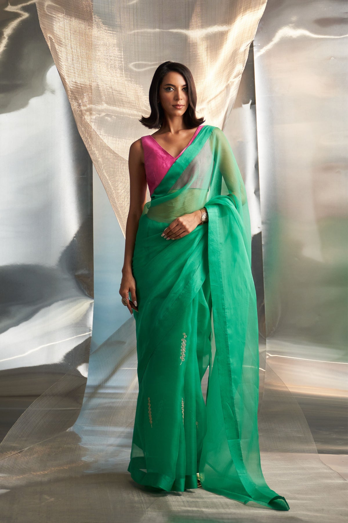 Organza Saree Sleeveless Blouse Set
