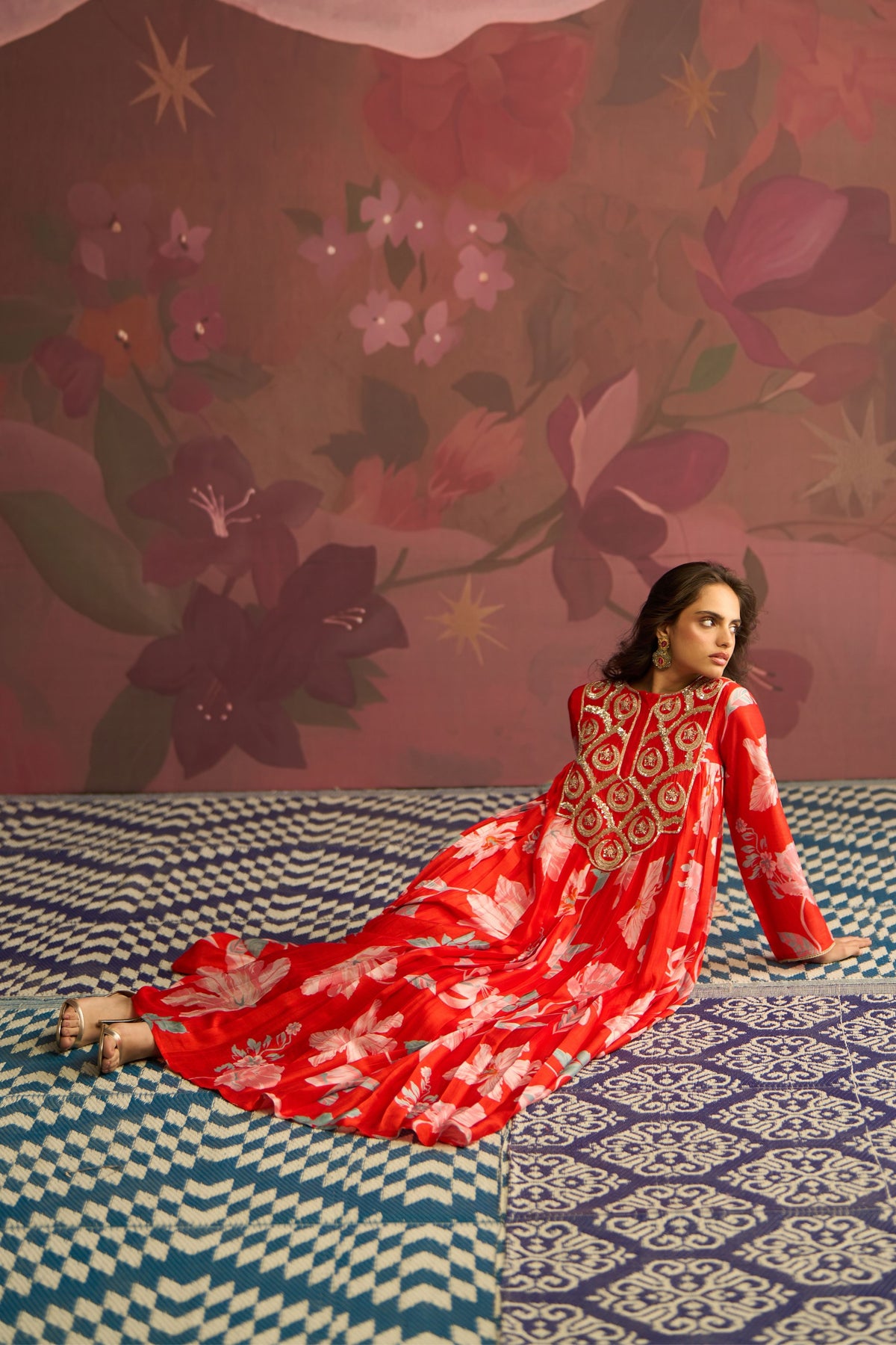 Red Bloom Anarkali