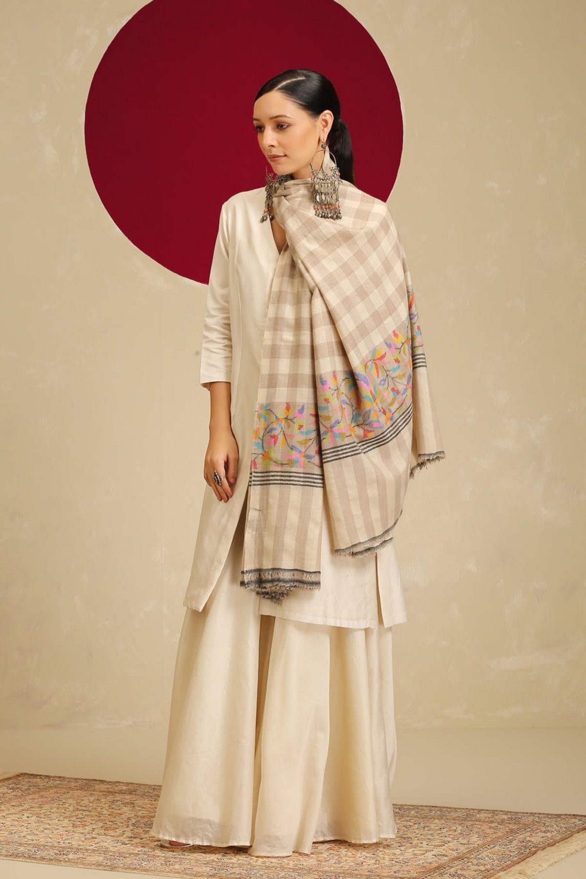 Kani Check Palla Beige Shawl
