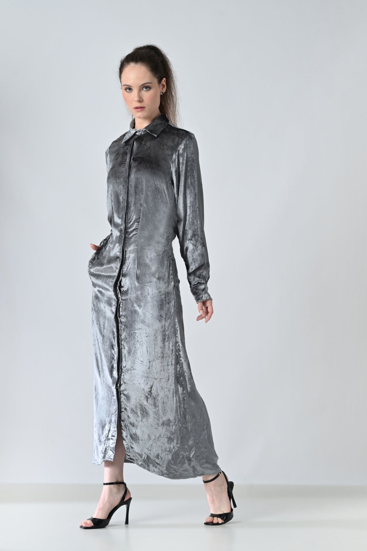 Mercury Grey Sheen Shirt Dress