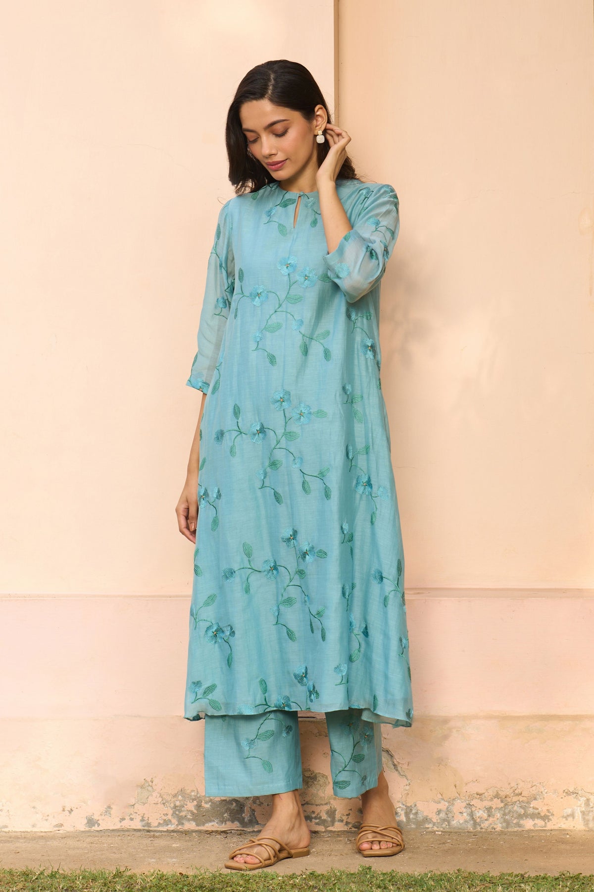 Powder Blue Embroidered Kurta Set