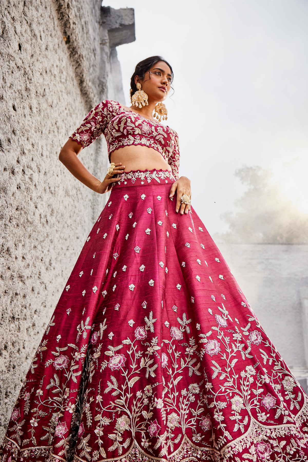 Magenta Cutwork Floral Lehenga