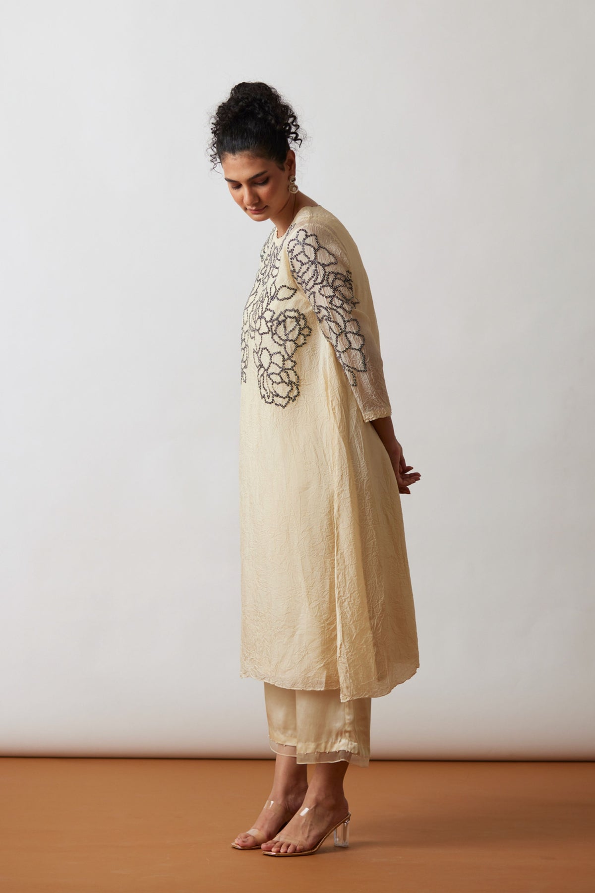 Ivory Crushed Silk Kurta Set