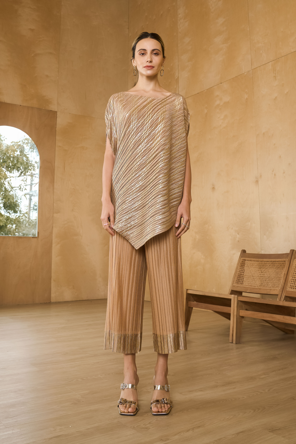 Gold Metallic Kurti Drape Set