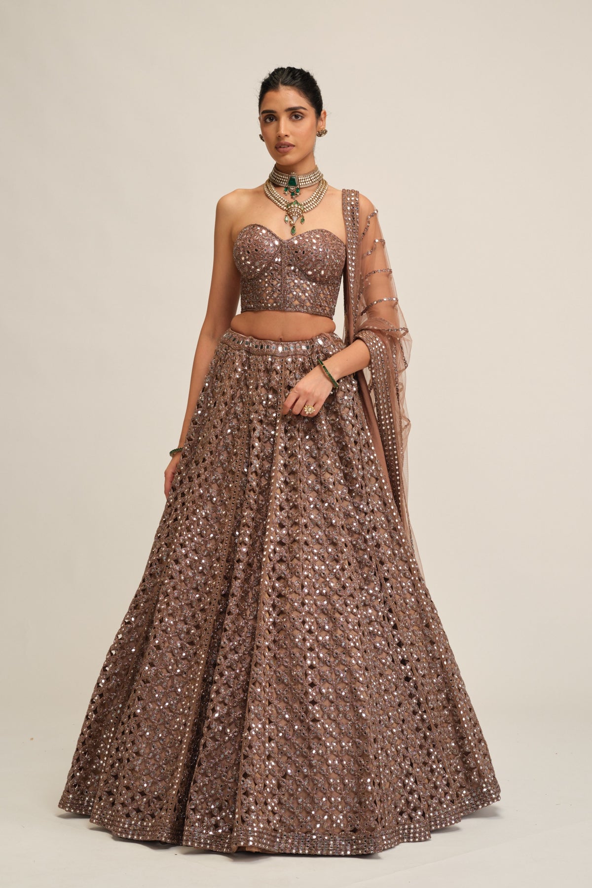 Beige Flower Lehenga Set
