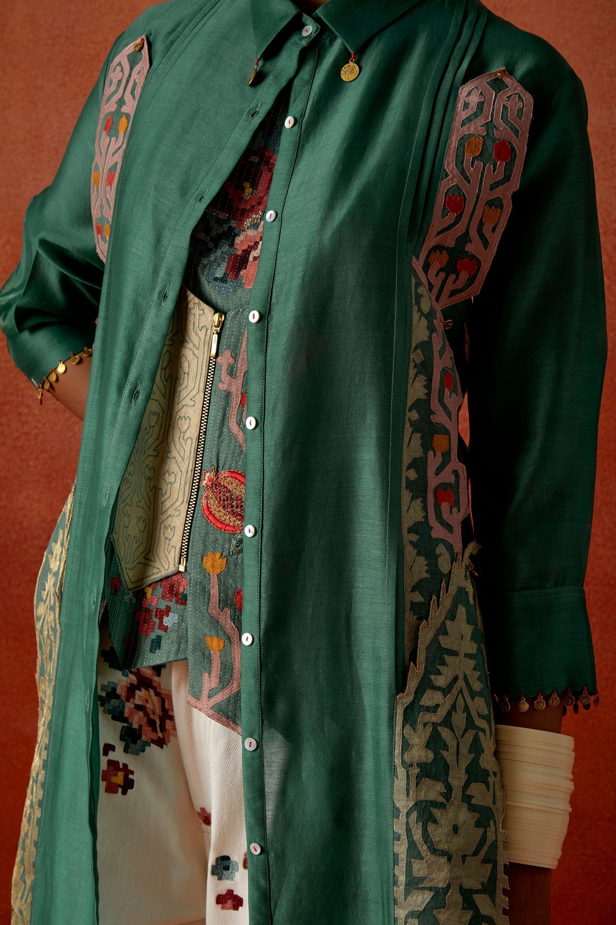 Teal Embroidered Jacket Set