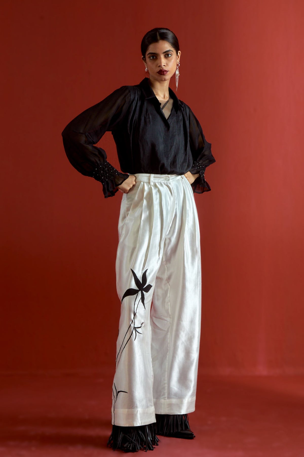 Smocking Detail Shirt Set