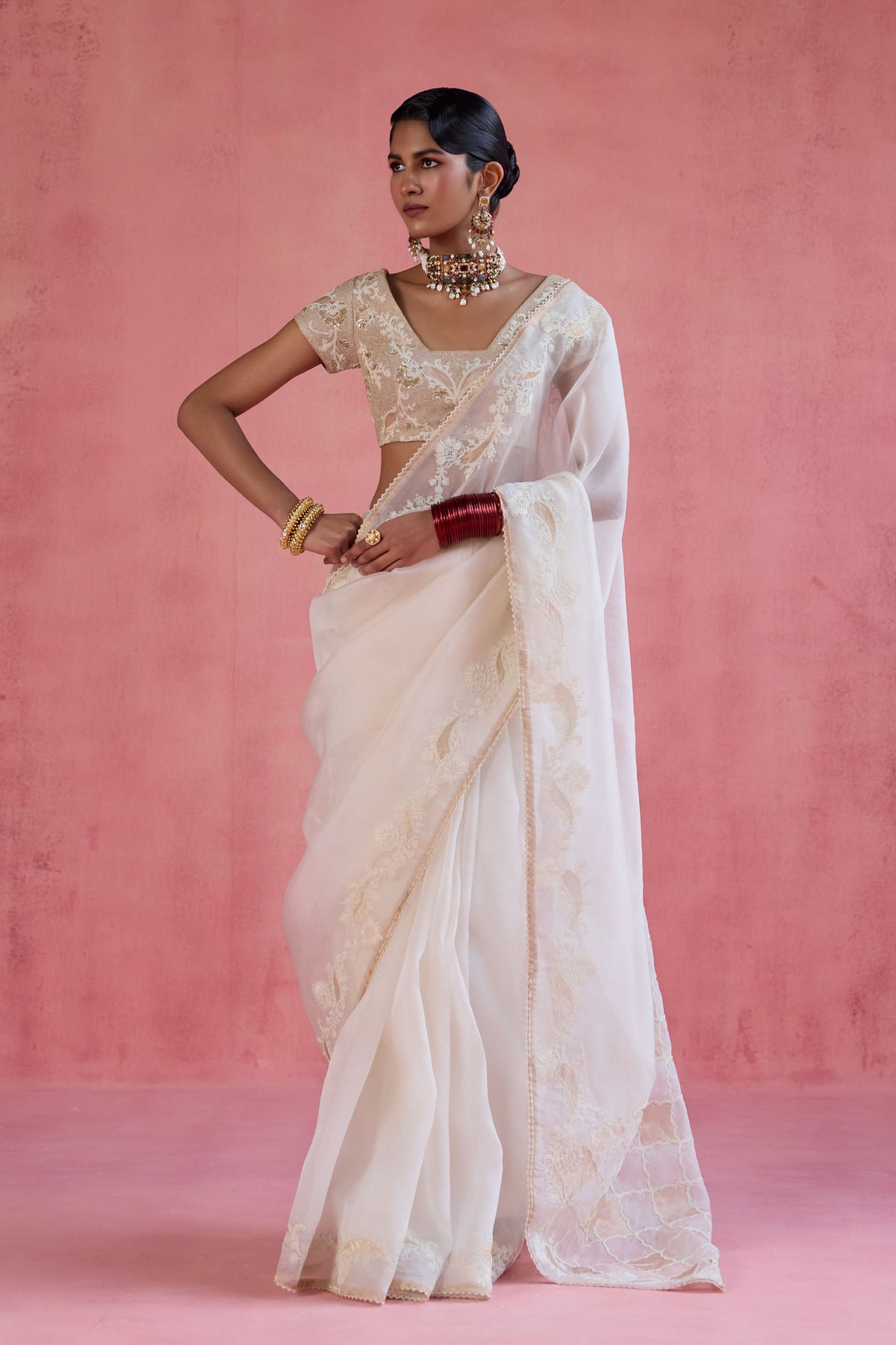Zeba Ivory Saree Set
