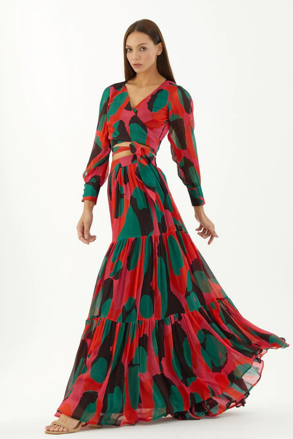 Red, Green And Black Abstract Layer Skirt